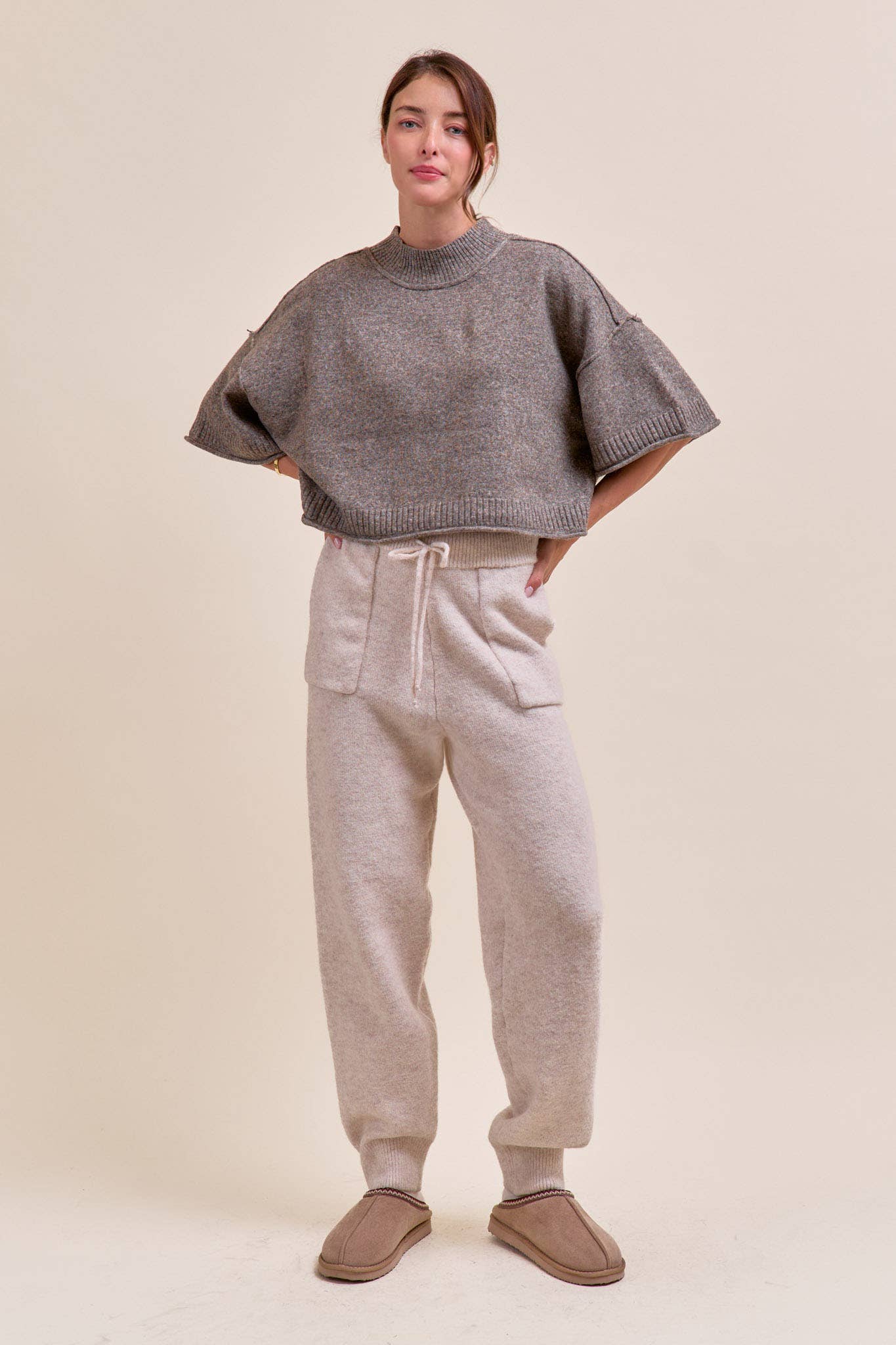 Marled Knit Sweater: Char/Brown