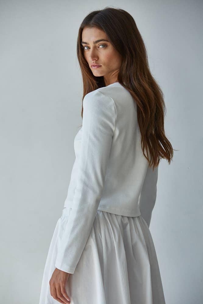 Cotton Spandex Cardigan: Off White