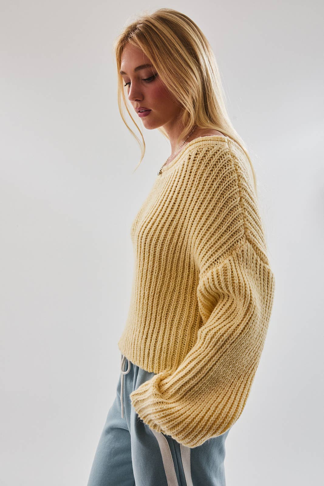 Boat Neck Chunky Sweater: Dusty Blue