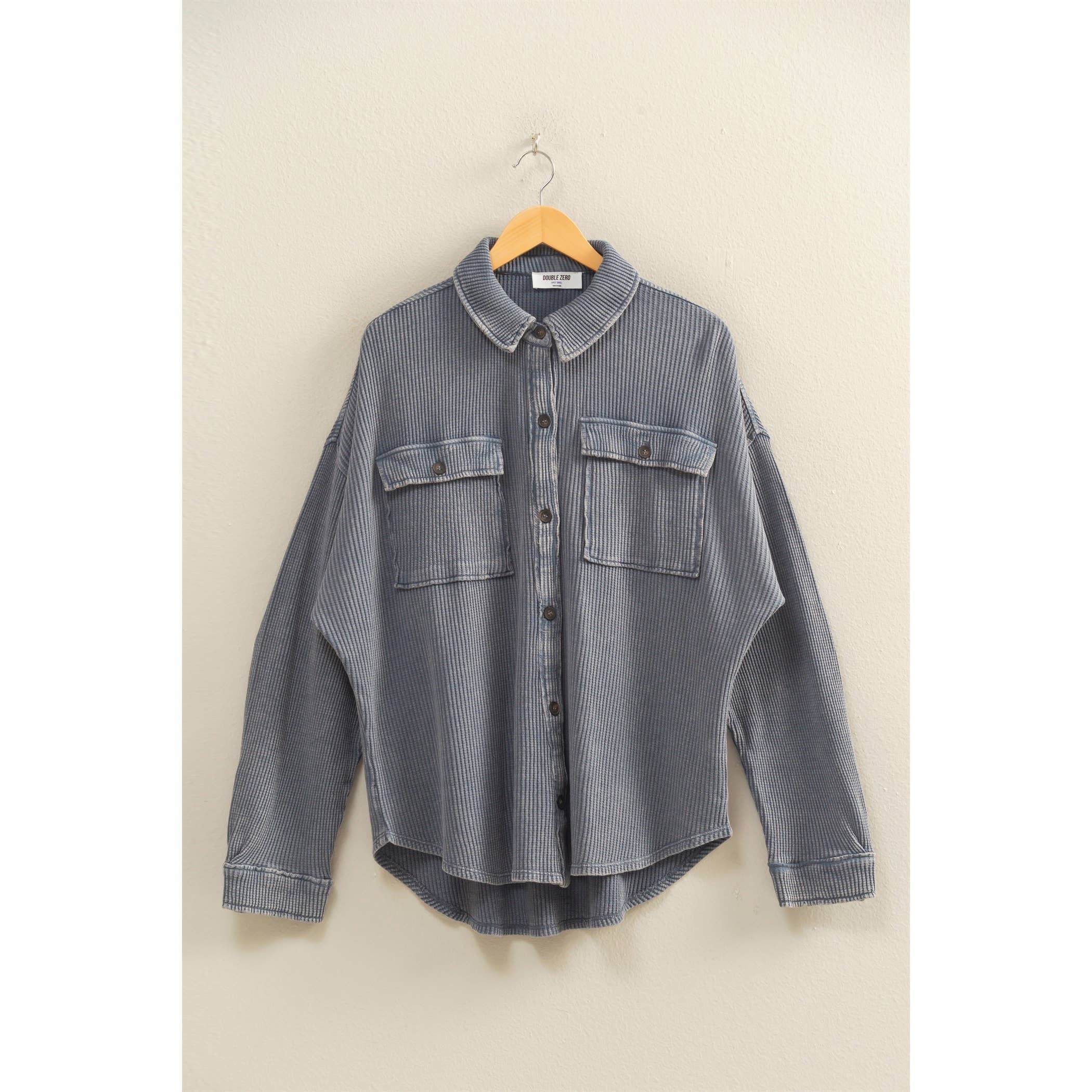 Waffle Shacket: Dusty Navy