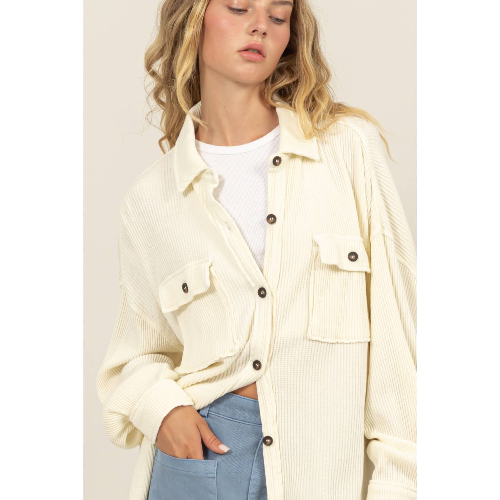 Waffle Shacket: Cream
