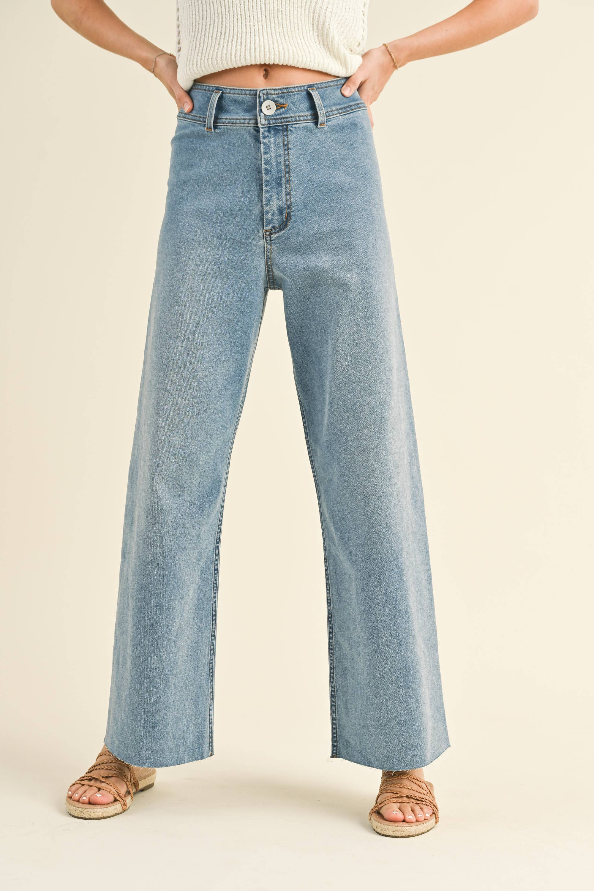 Wide Leg Denim Pants: