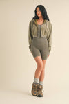 Mineral Wash Crop Hoodie Olive