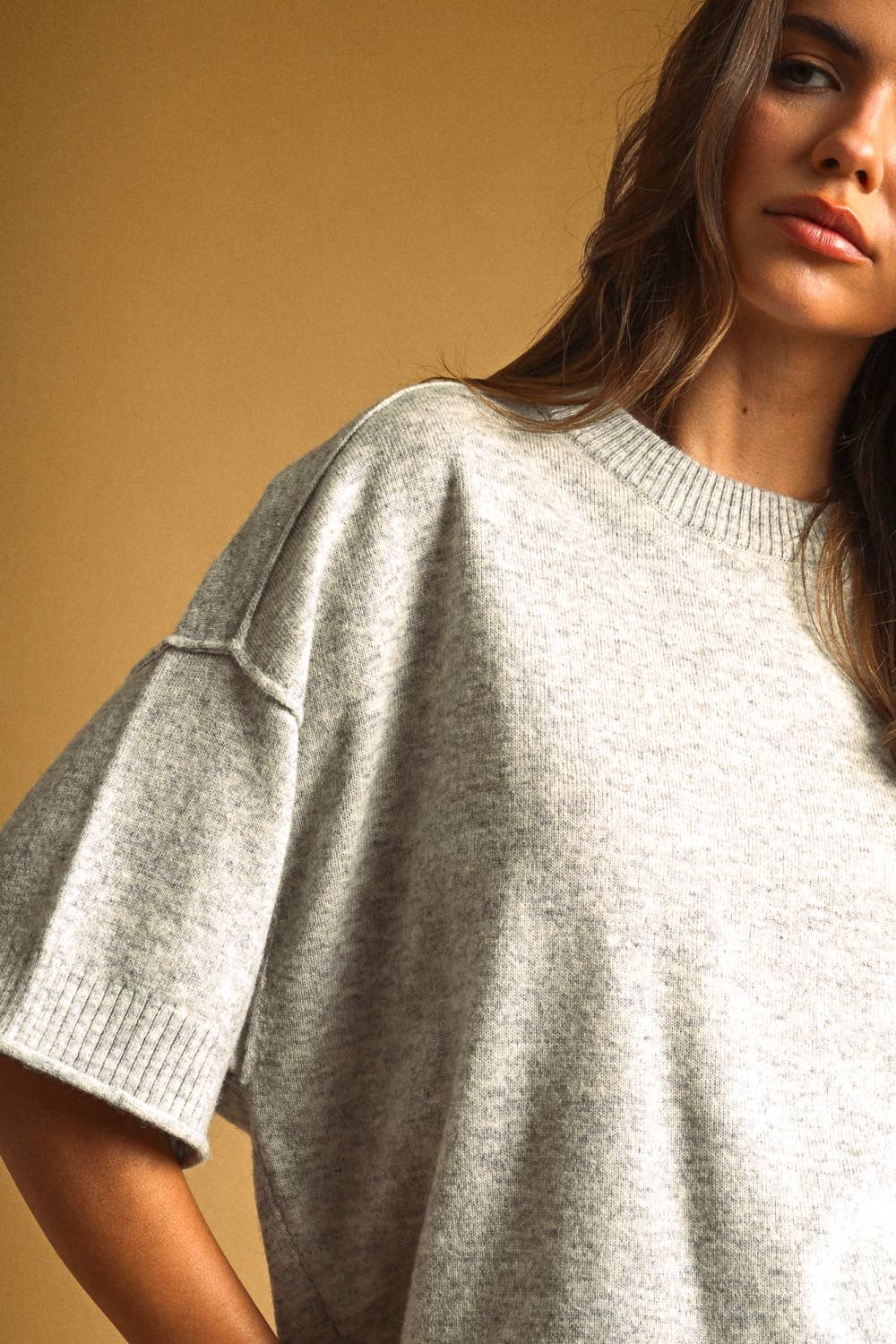Short Sleeve Knit Top: H. Grey