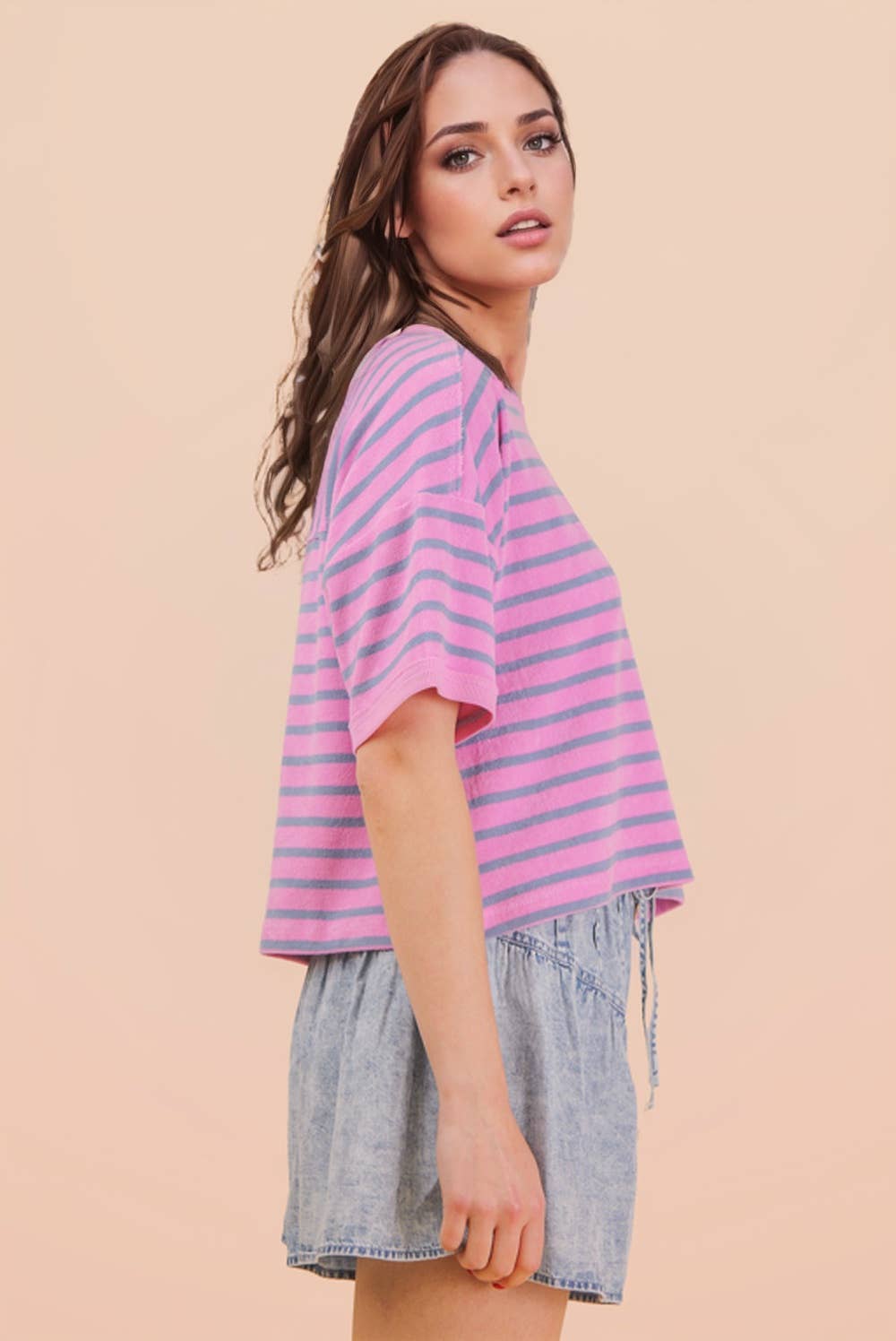 Oversized Stripe Knit Top: Purple