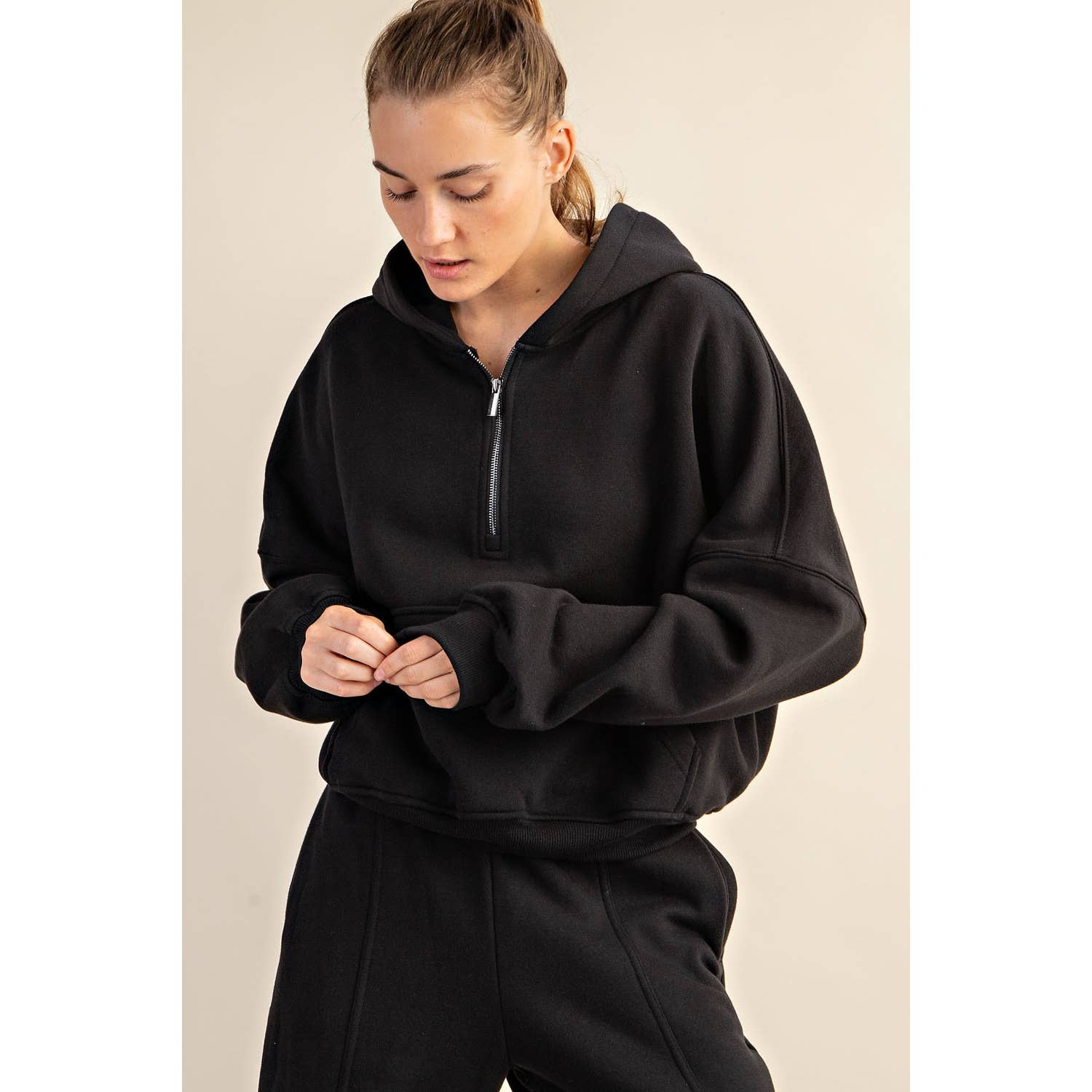 French Terry Hoodie: Black