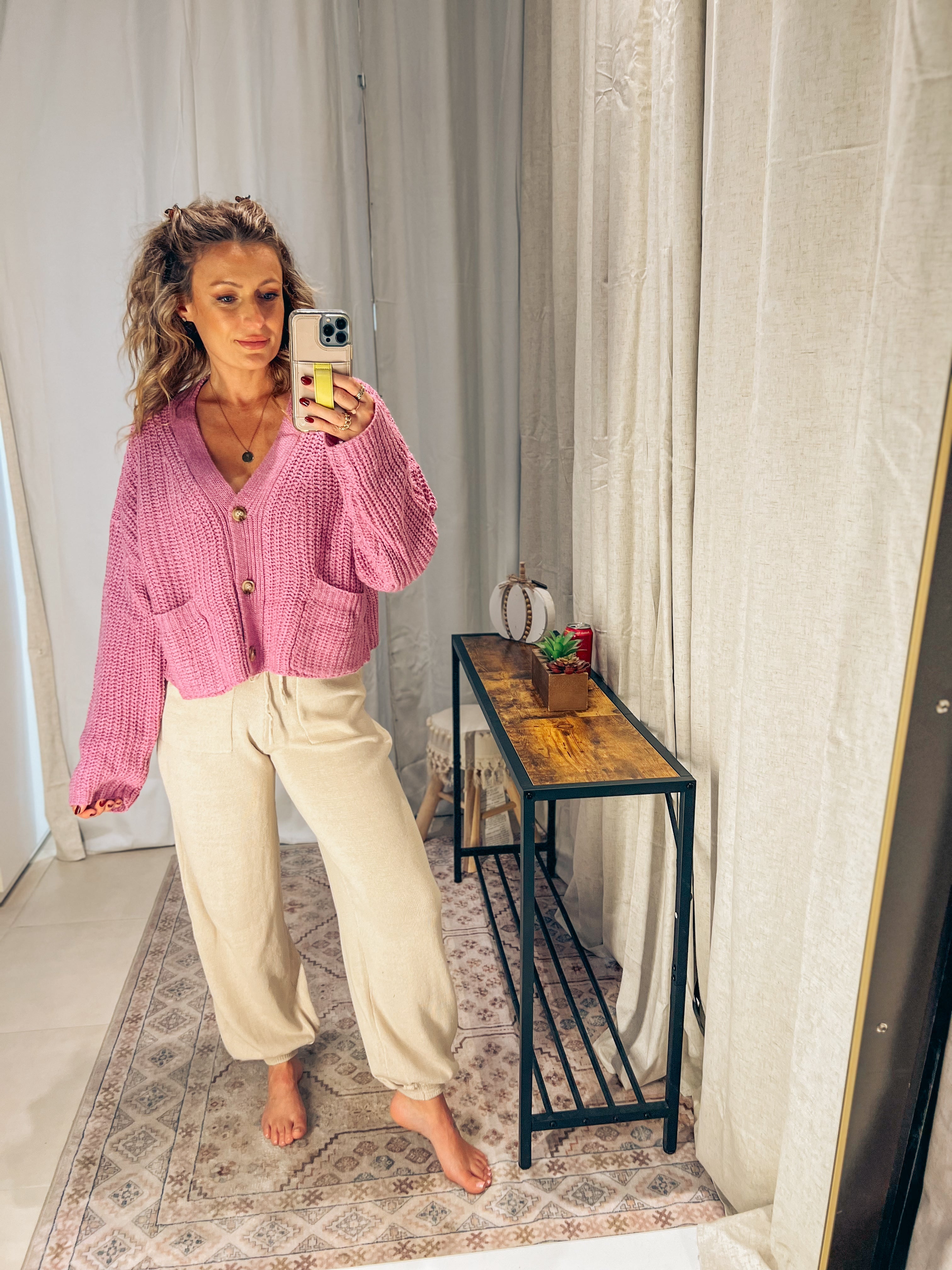 Oversized Ribbed Cardigan:Orchid