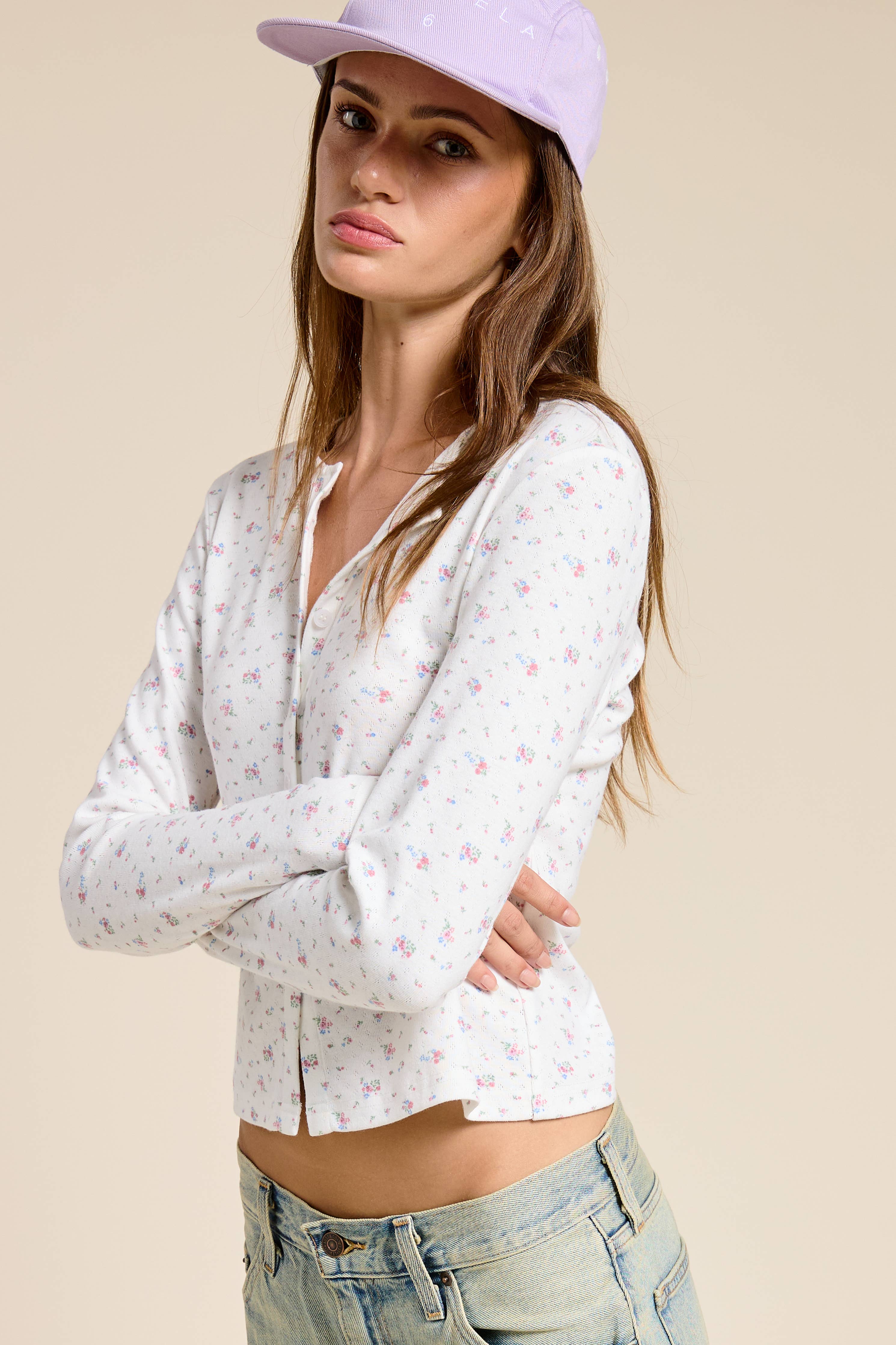 Floral Print Cardigan: Ivory