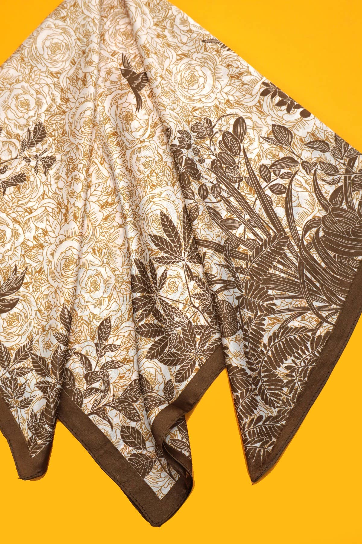 Floral Print Bandana Scarf: Brown