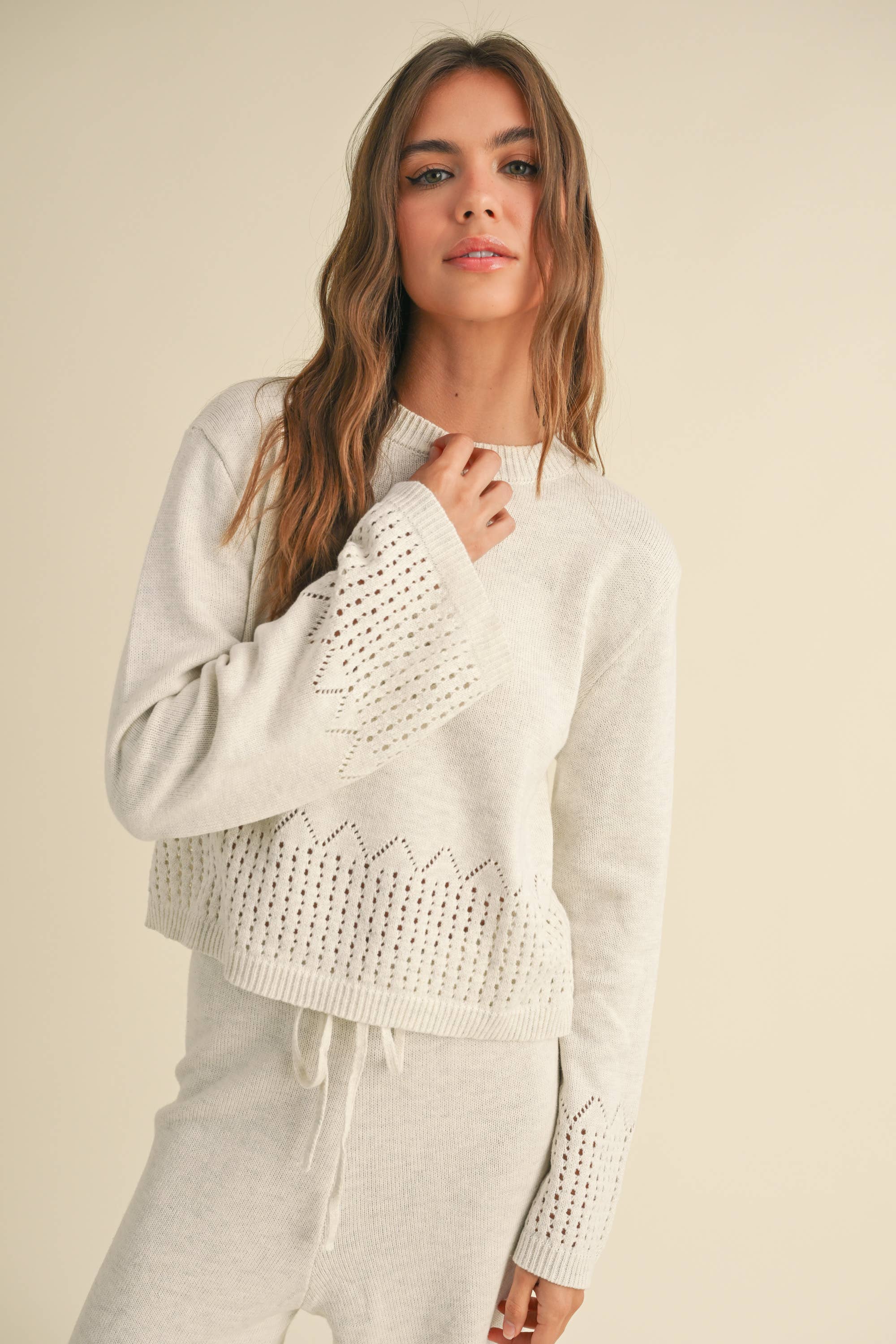 Border Crochet Knitted Set: Oatmeal