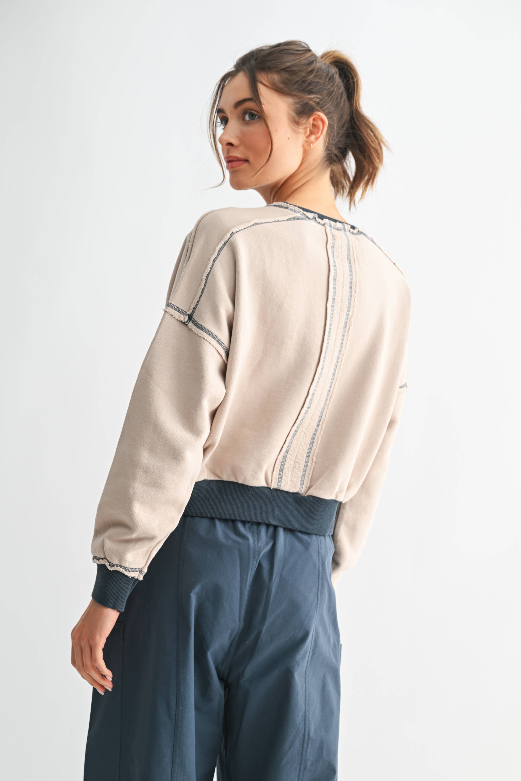 EchoWash Cotton Crewneck:Navy