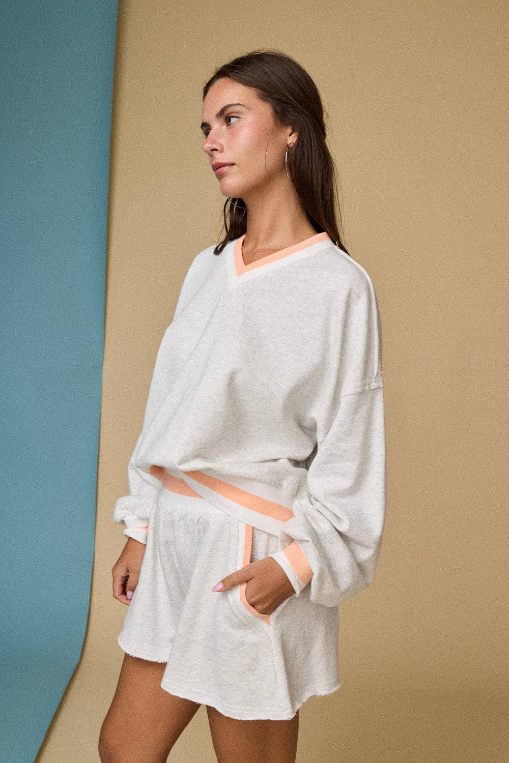 Striped Band Short Set: Melange