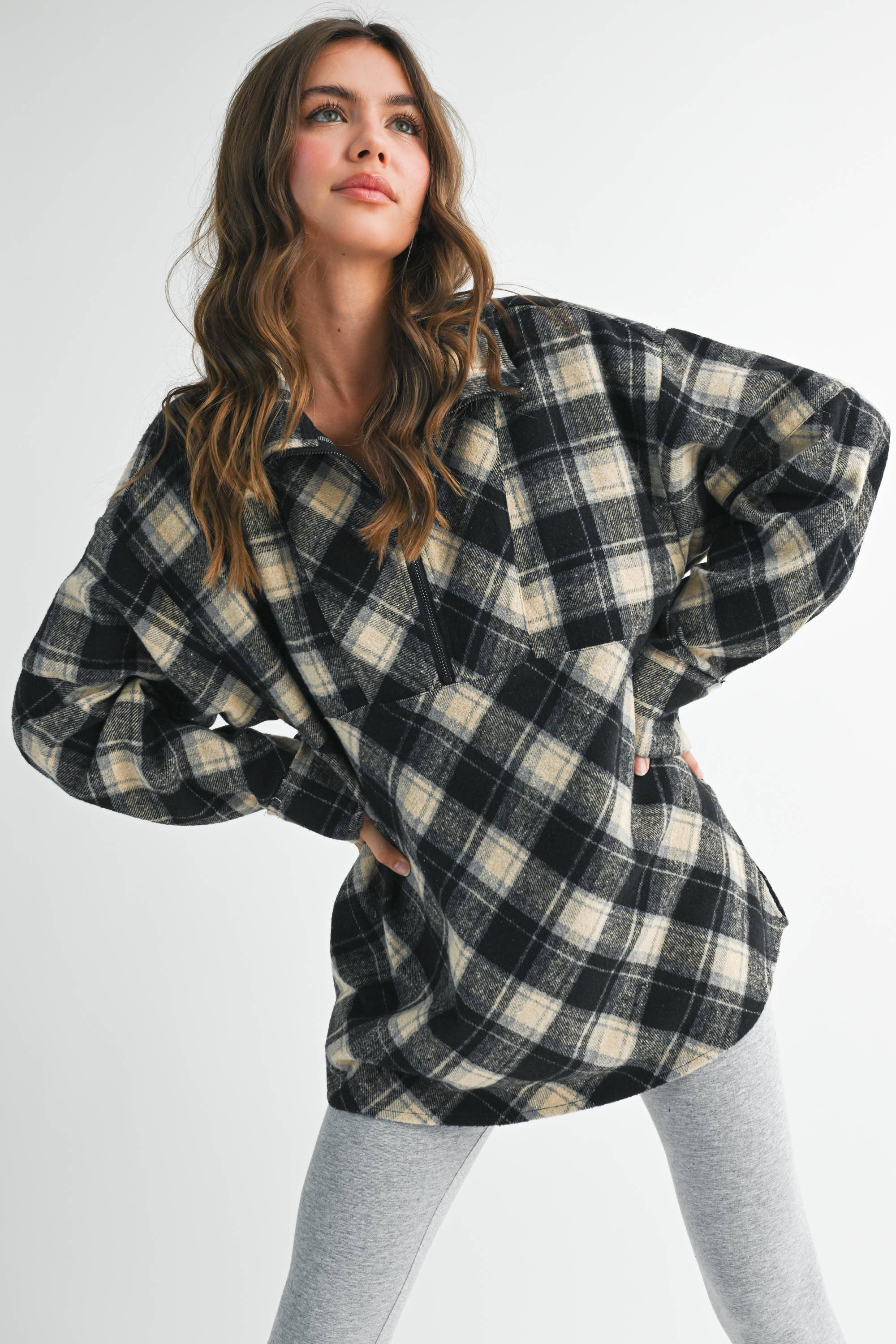 Mya Plaid Pullover: Black