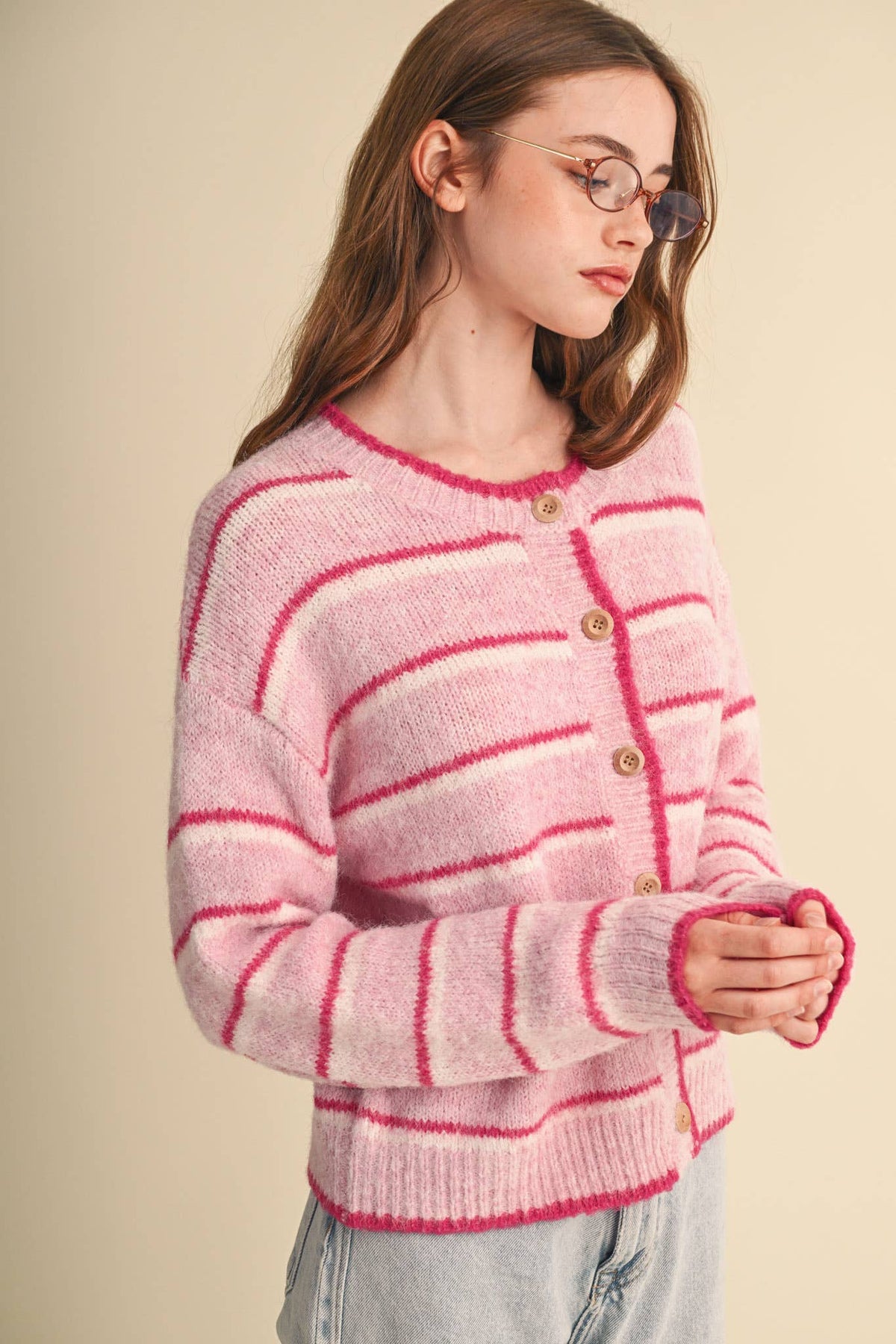 Striped Cardigan: Pink Multi
