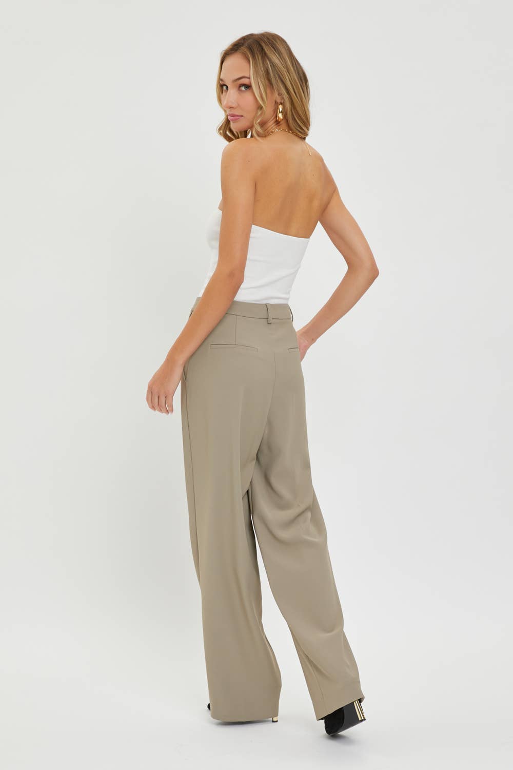 High Rise Trousers:Taupe/Grey