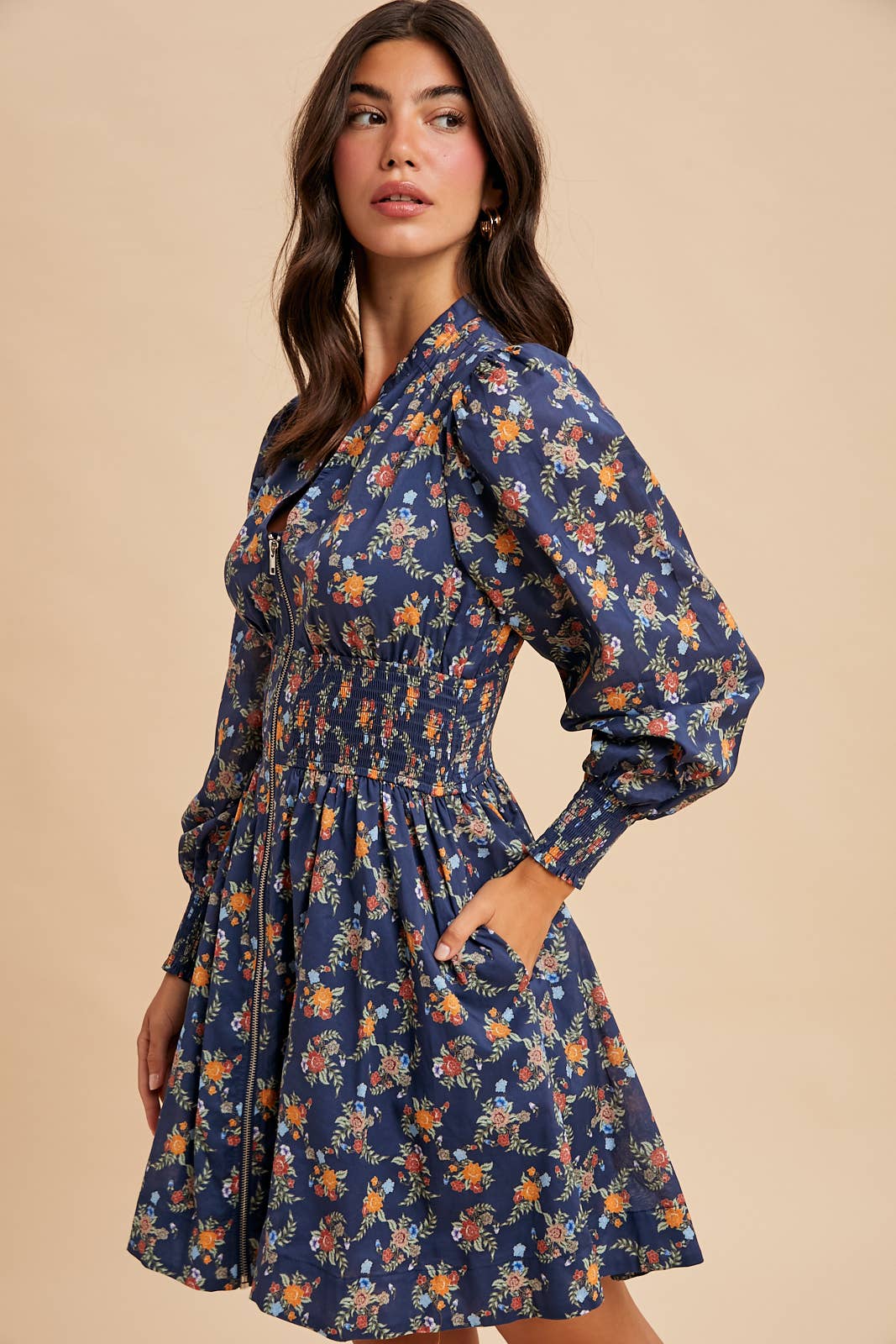 Zippered Mini Dress: Mid.Navy