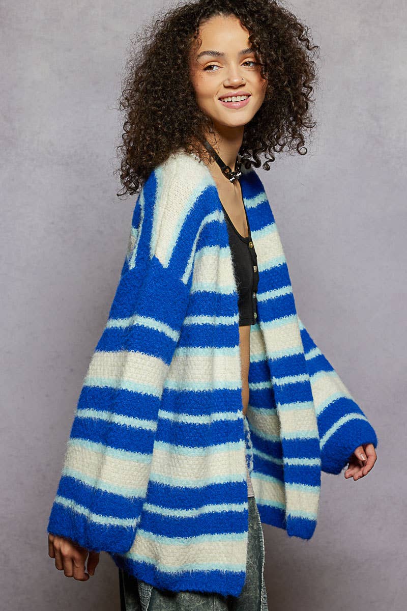 Mohair Contrast Cardigan: Ivory/Blue