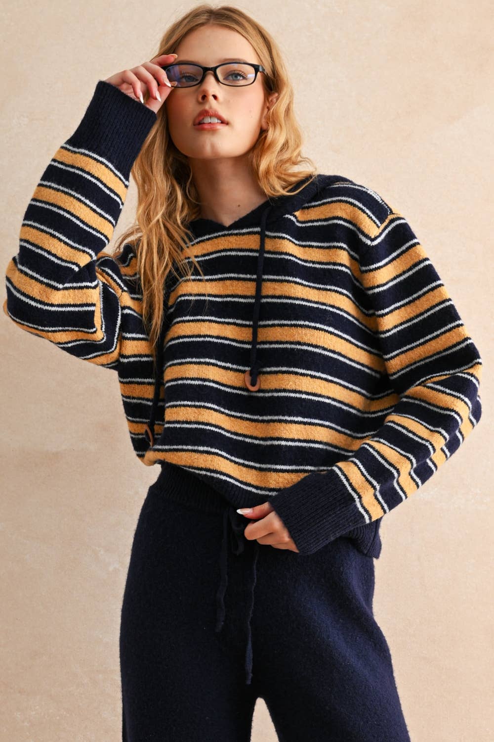 Navy/Butter Hooded Sweater Set: