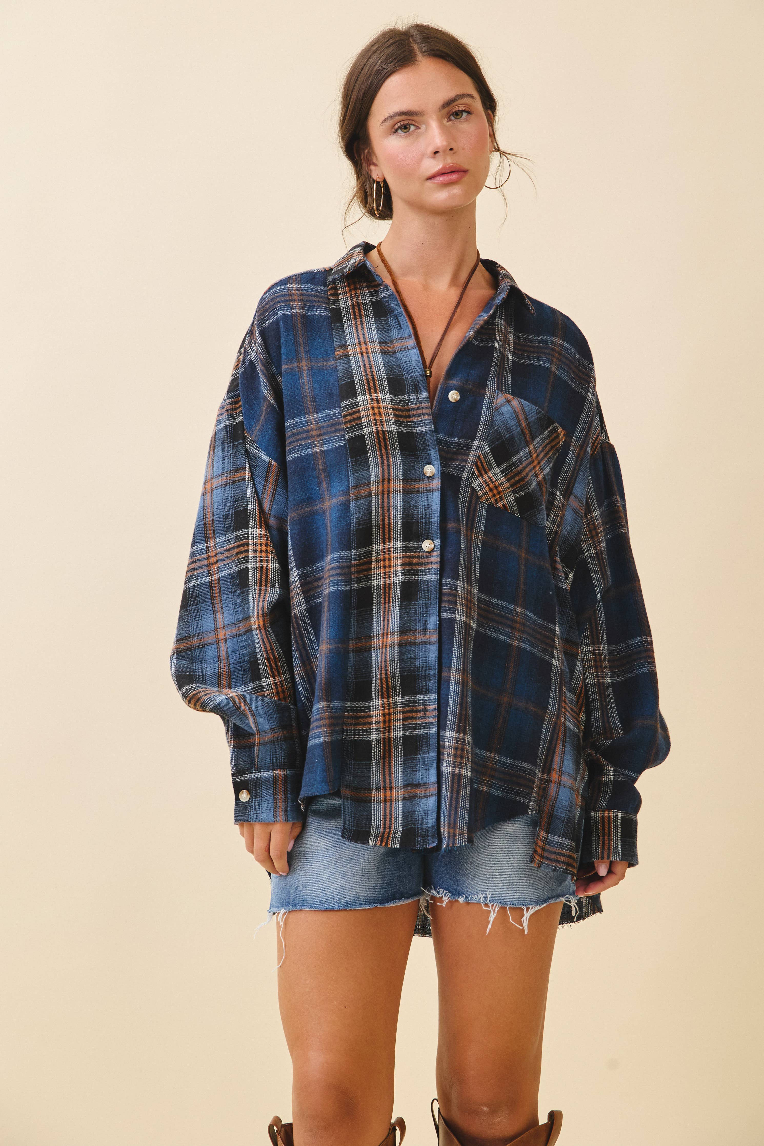 Kambrie Plaid Flannel Shirt: Navy