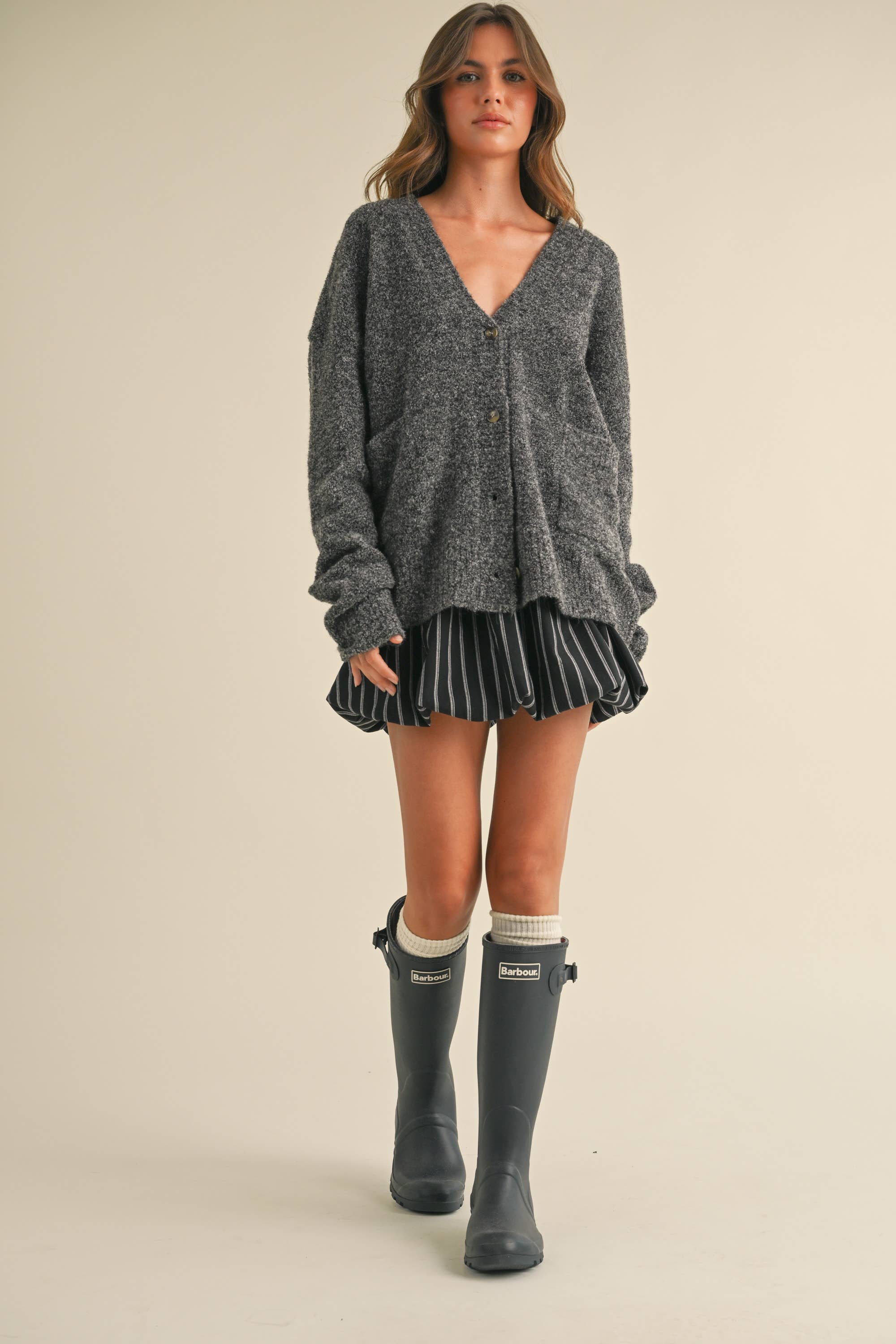 Charcoal Button Cardigan: