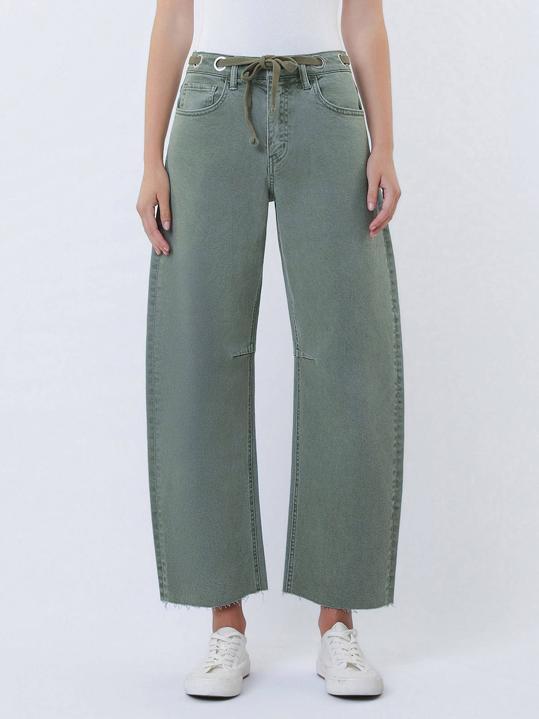 Drawstring WB Jeans: Olive