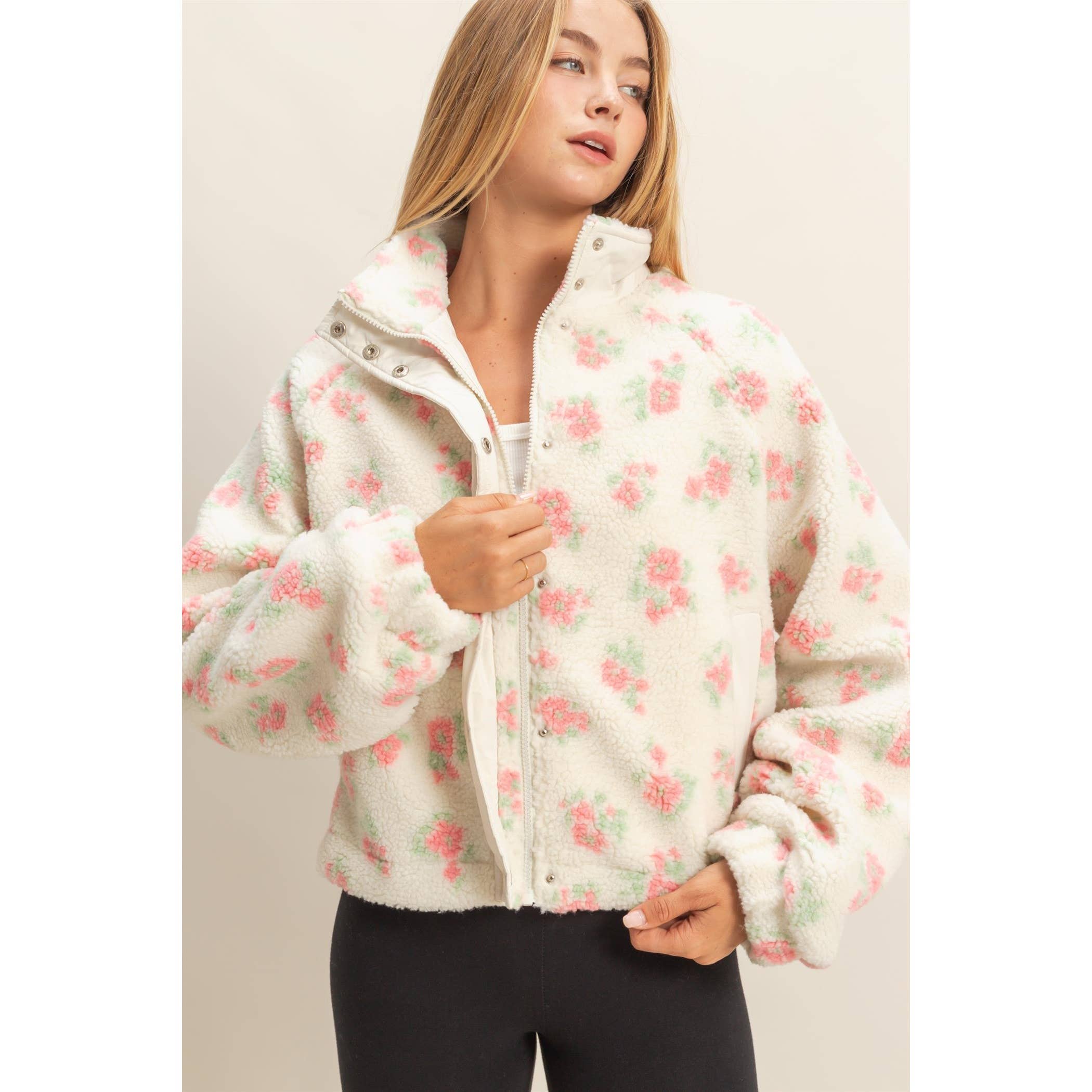 Floral Sherpa Jacket: Pink