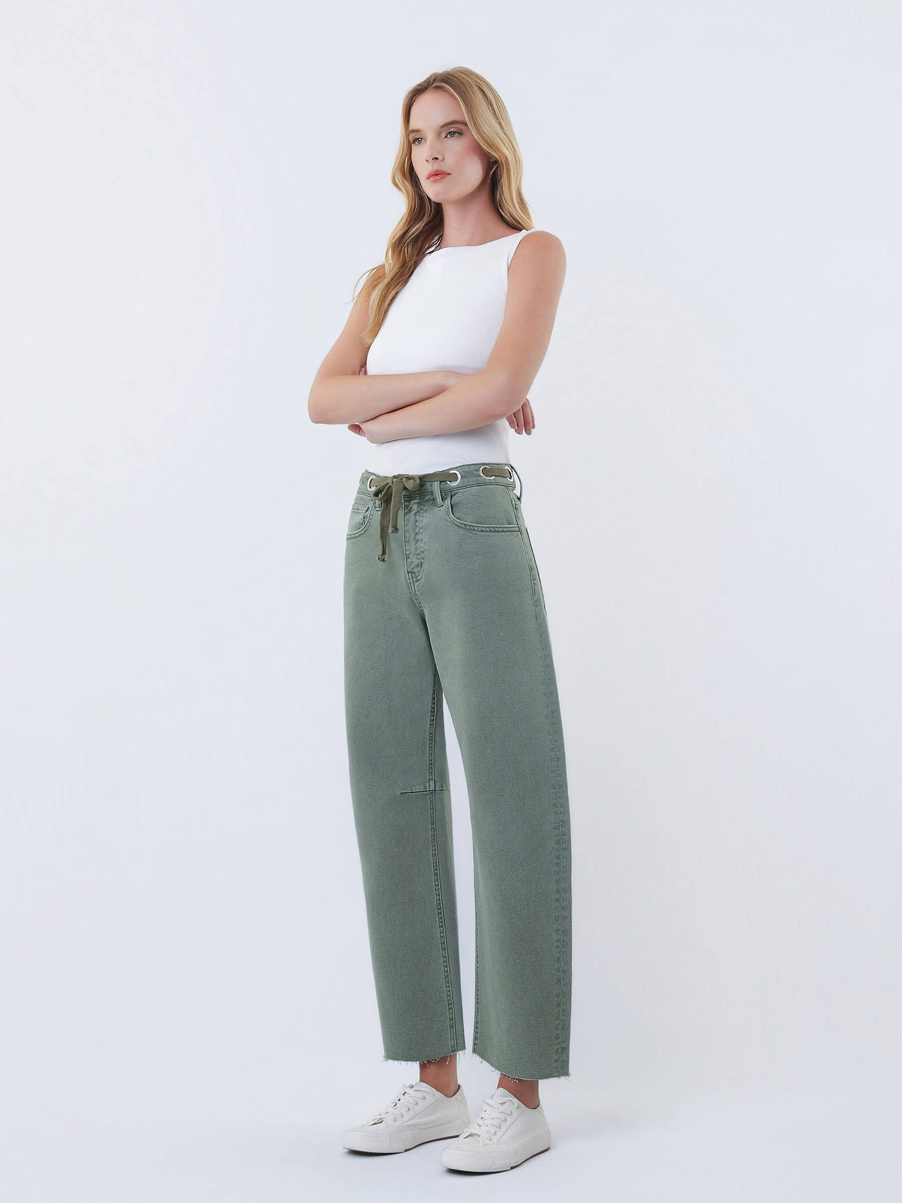 Drawstring WB Jeans: Olive