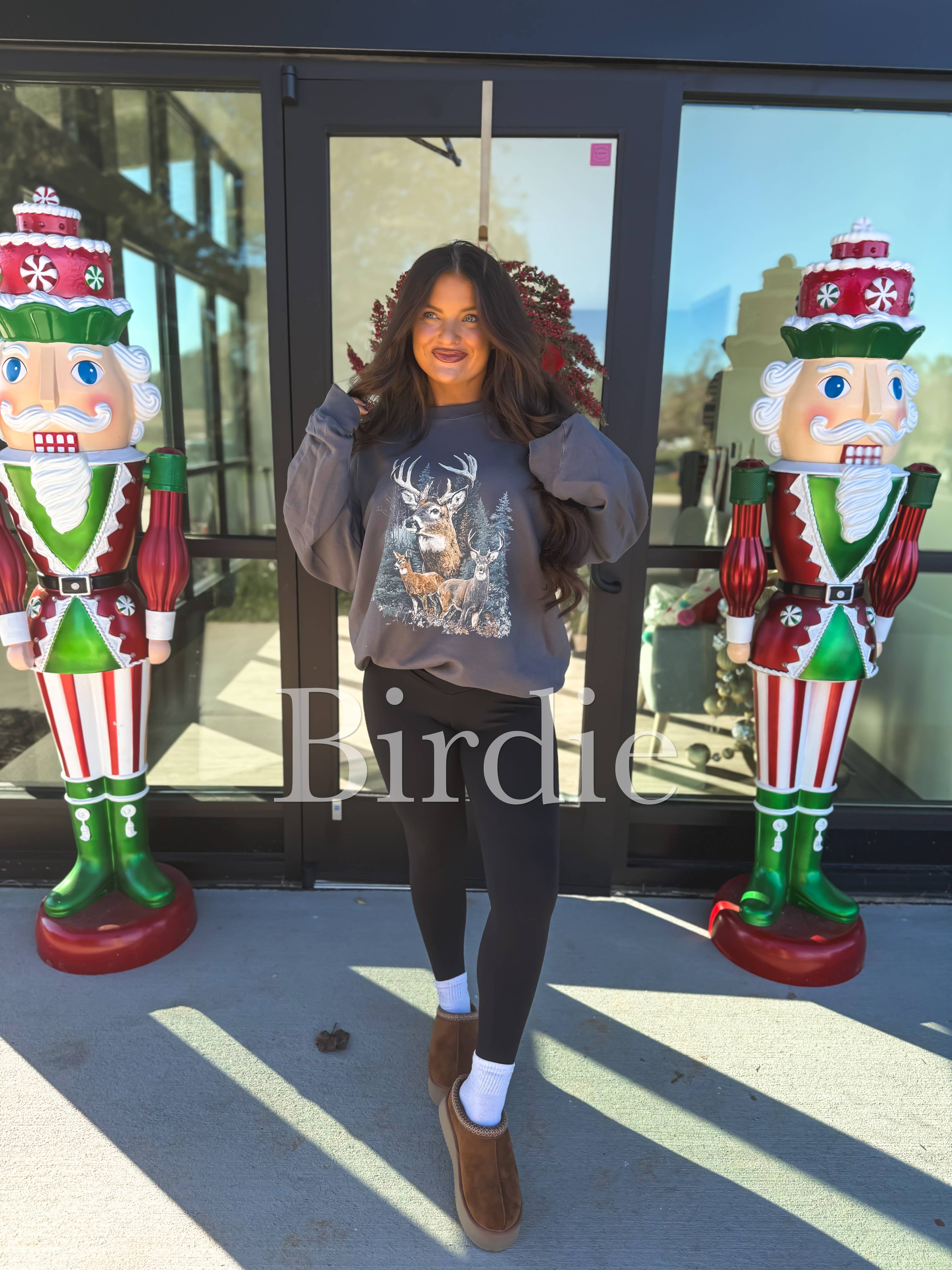 Deer Graphic Crewneck: Charcoal