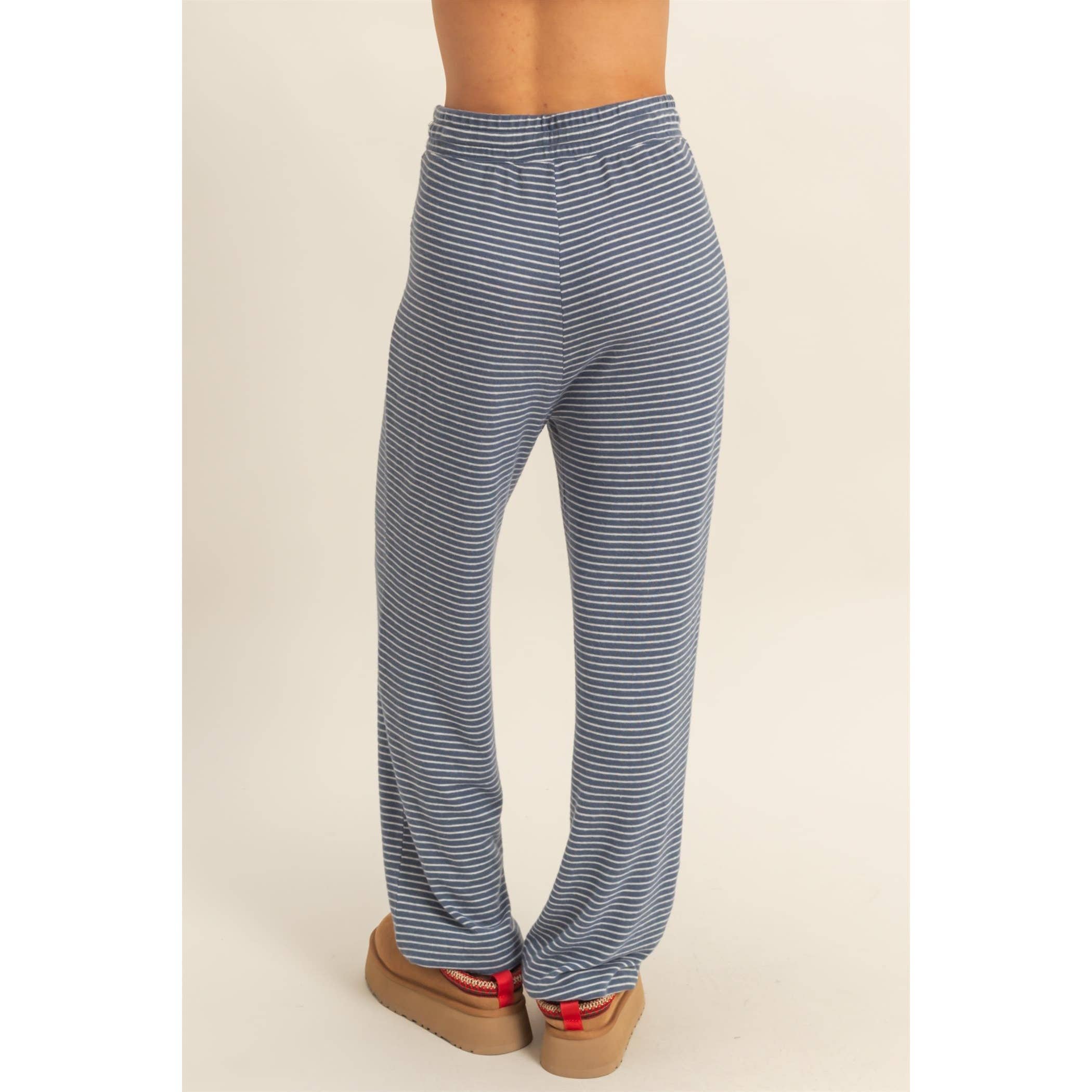 Striped Drawstring Joggers: Dusty Navy