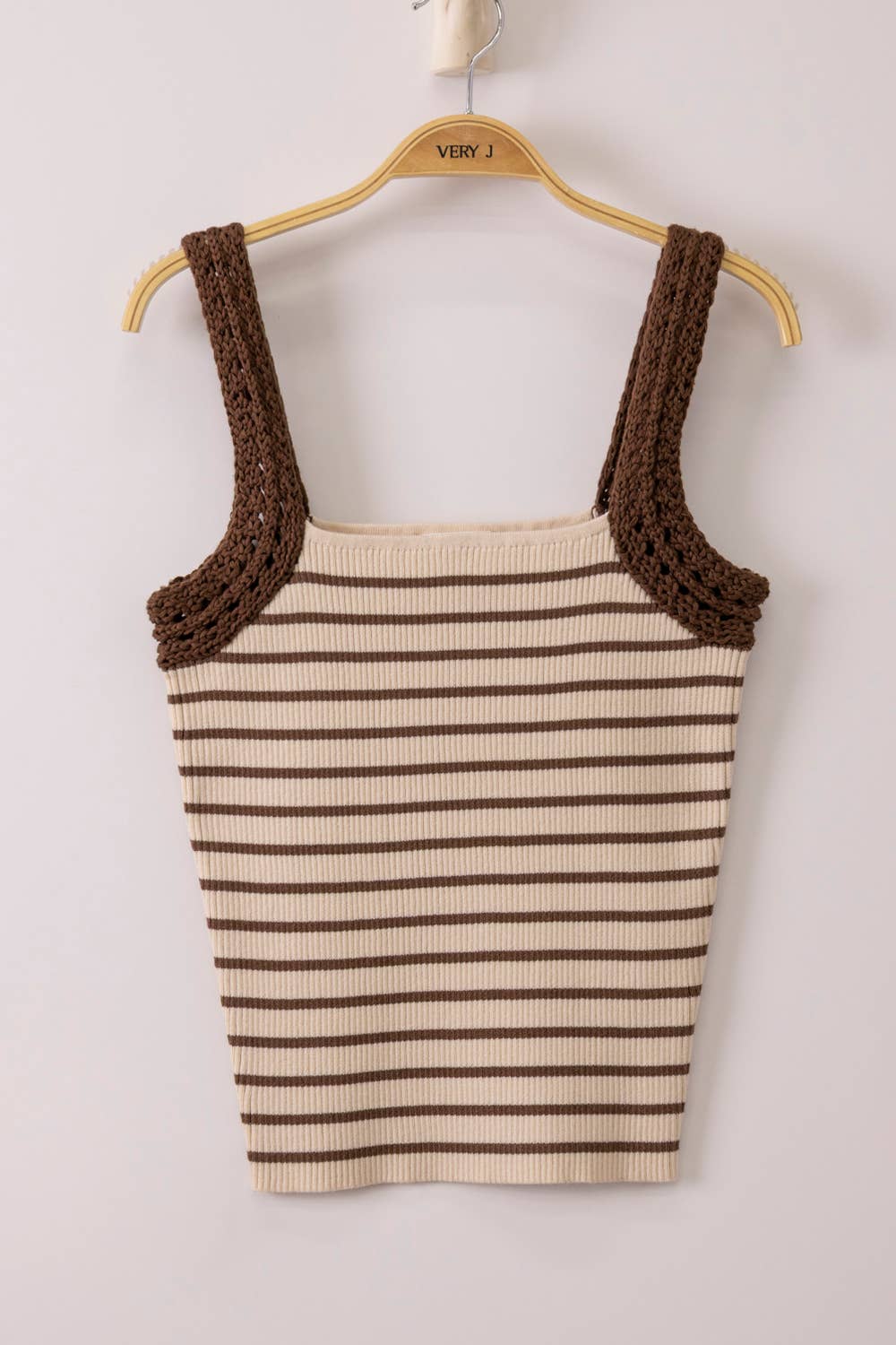 Striped Knit Tank Top: Chocolate