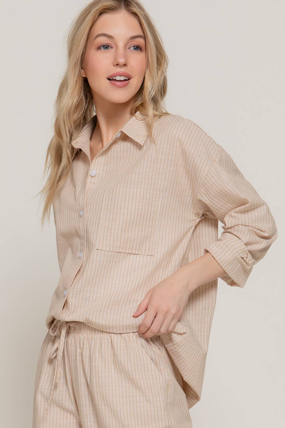 Stripe Gauze Shirt:Beige