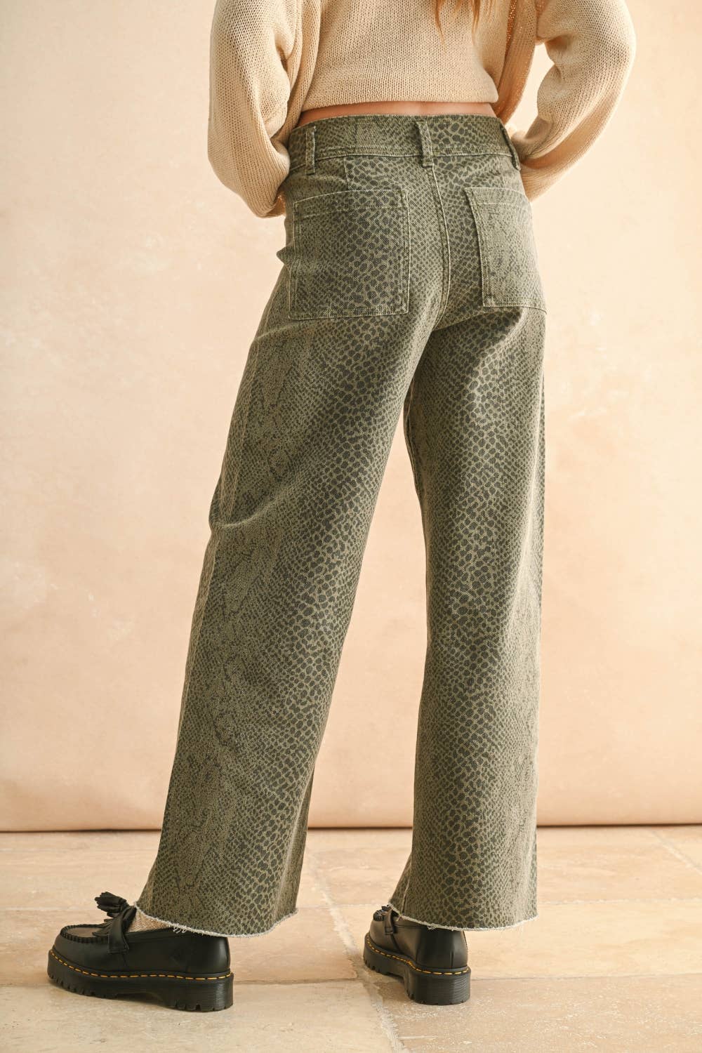 Snake Print Pants: Olive