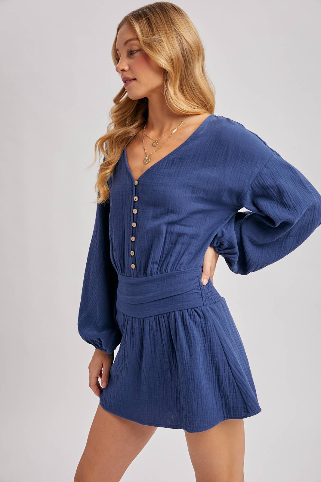 Button Down Romper : Indigo