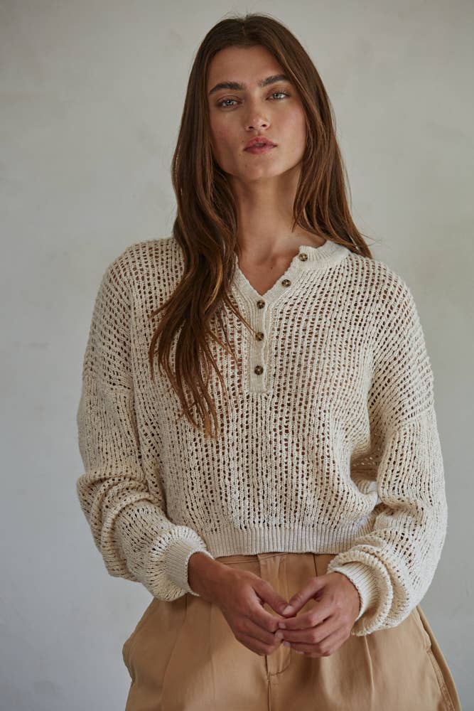 Henley See Through Pullover: Natural