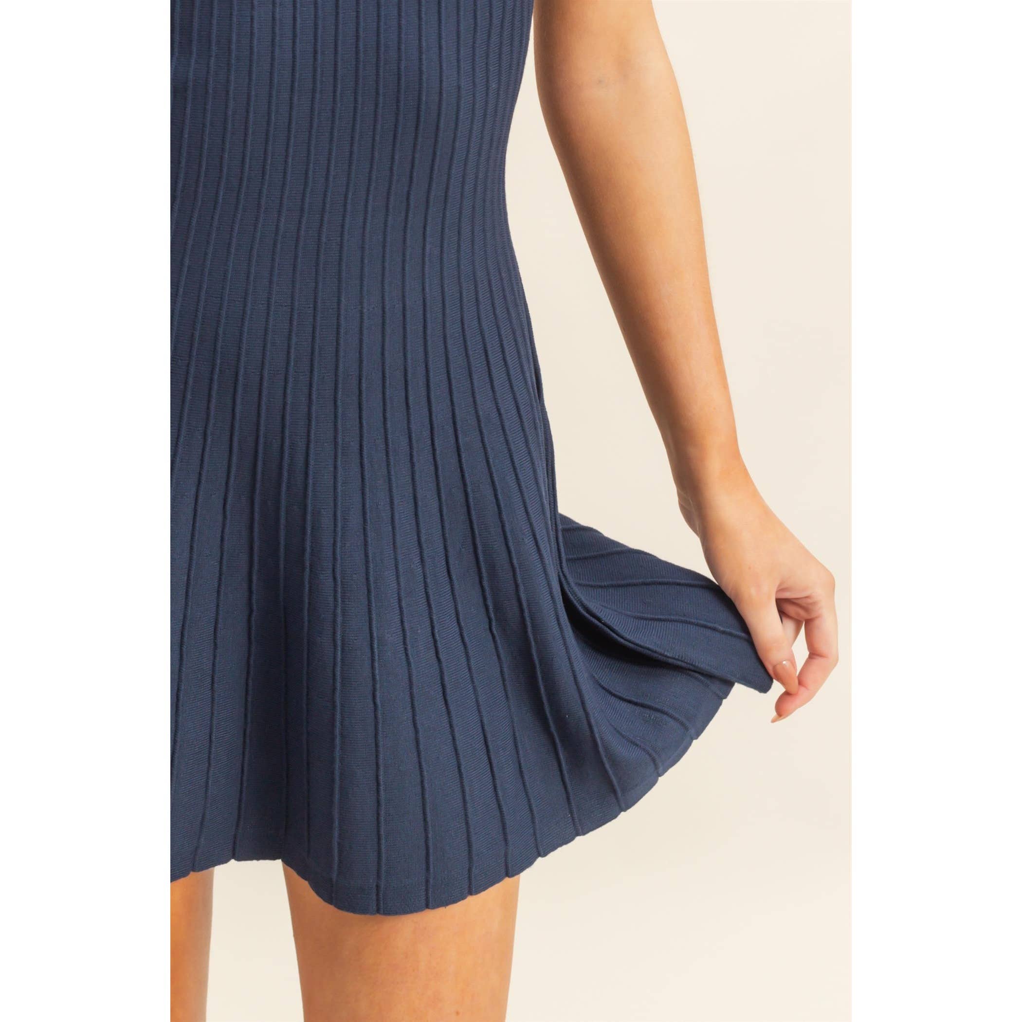 Ribbed Flare Dress: Blue