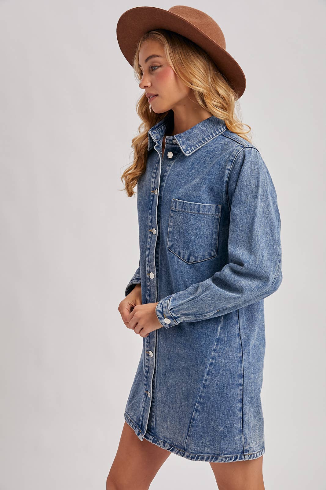 Denmim Shirt Dress: Washed Blue