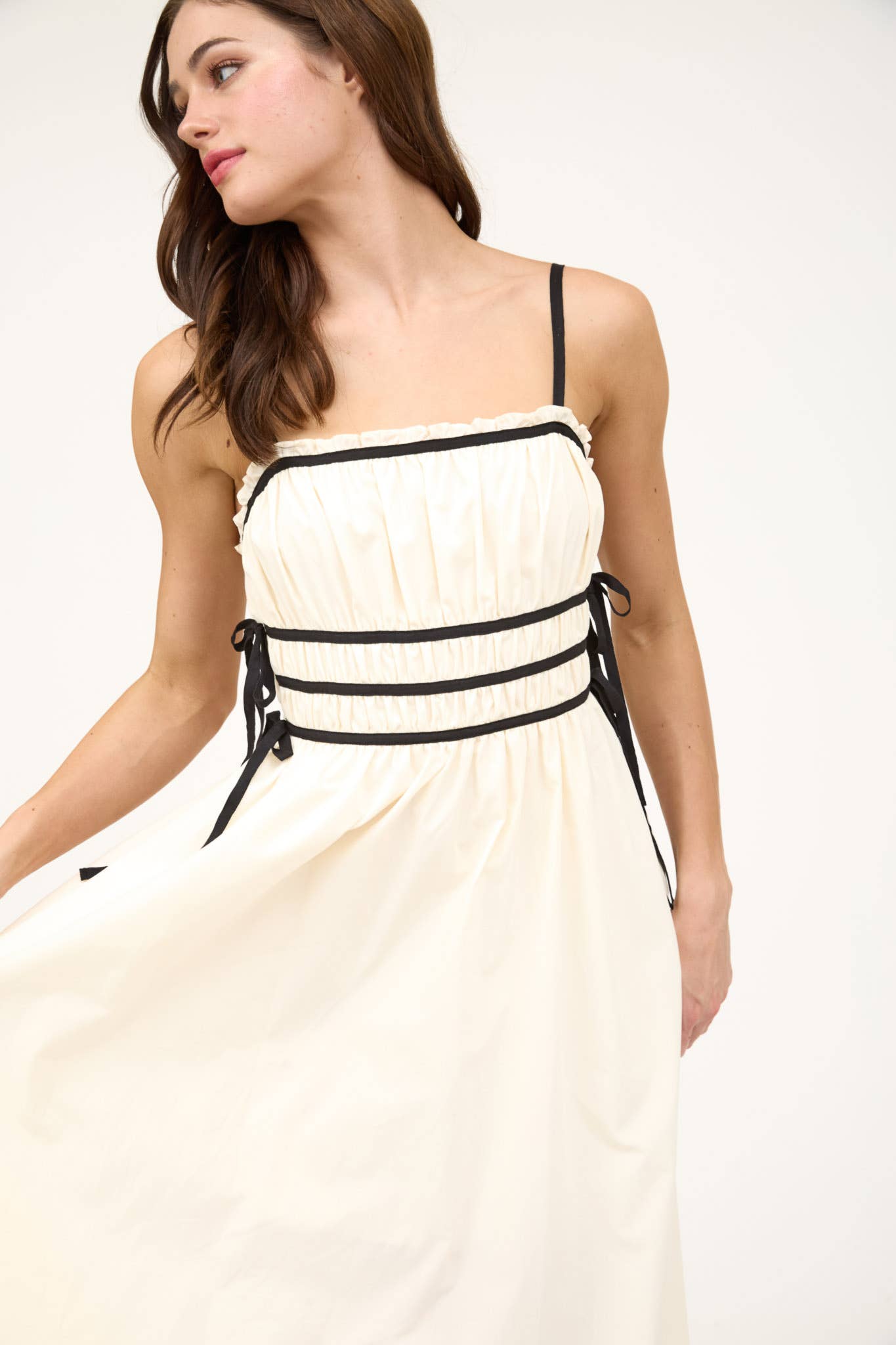 Ruched Midi Dress Cream