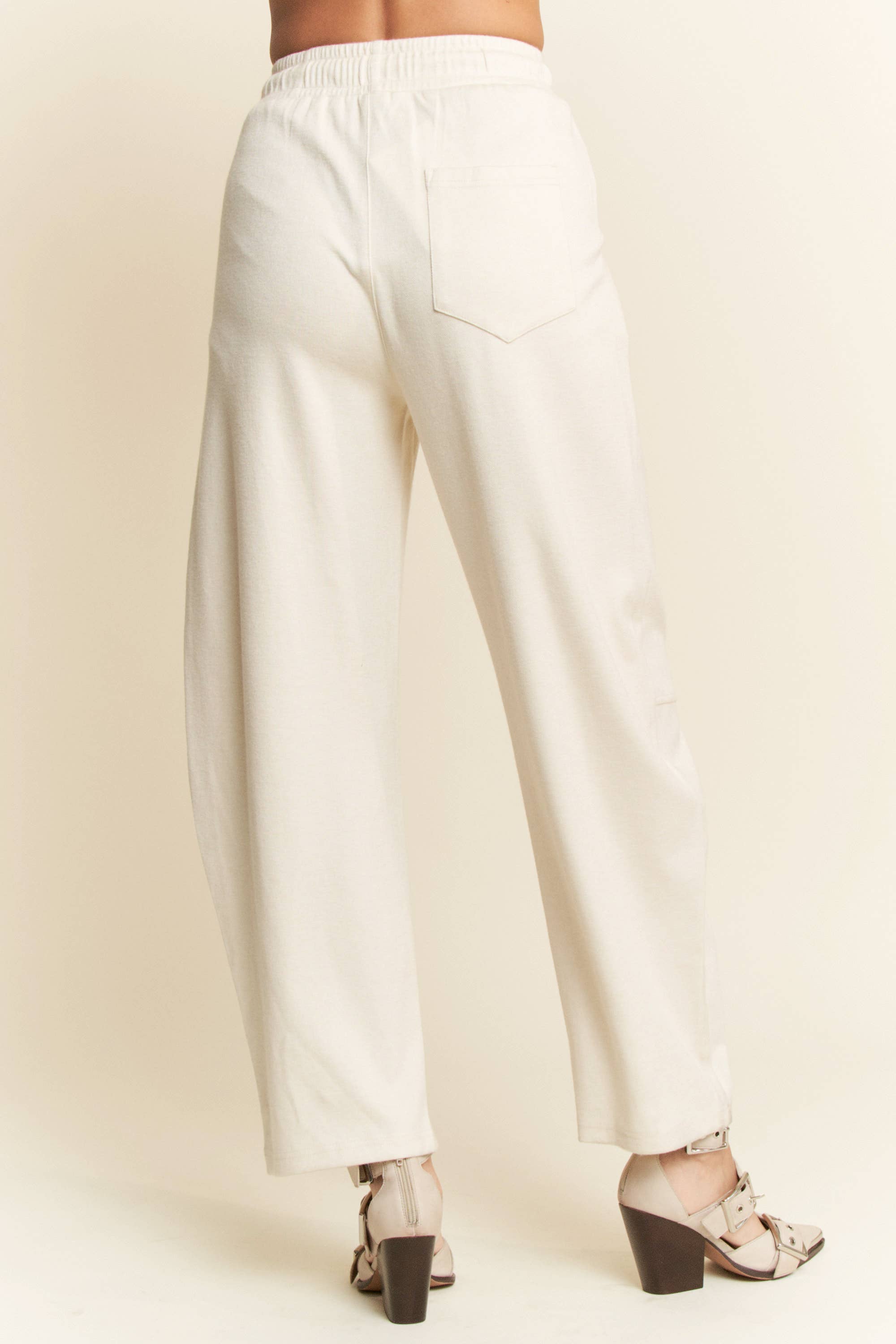 Elastic Long Barrel Pants: Cream