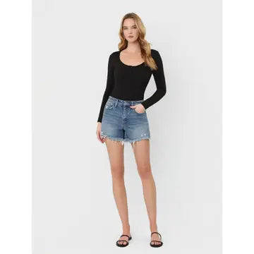 High Rise Frayed Hem Shorts