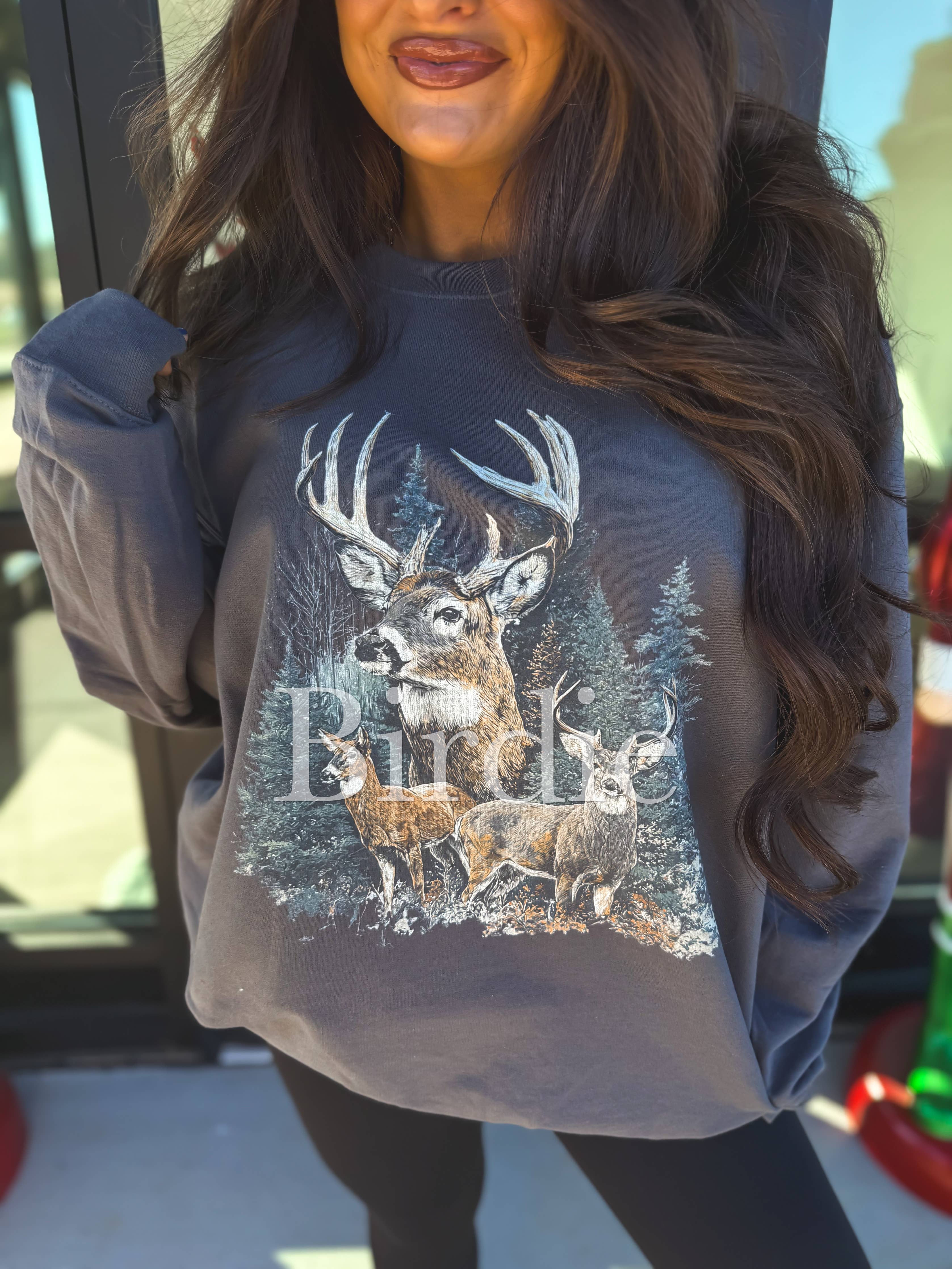 Deer Graphic Crewneck: Charcoal
