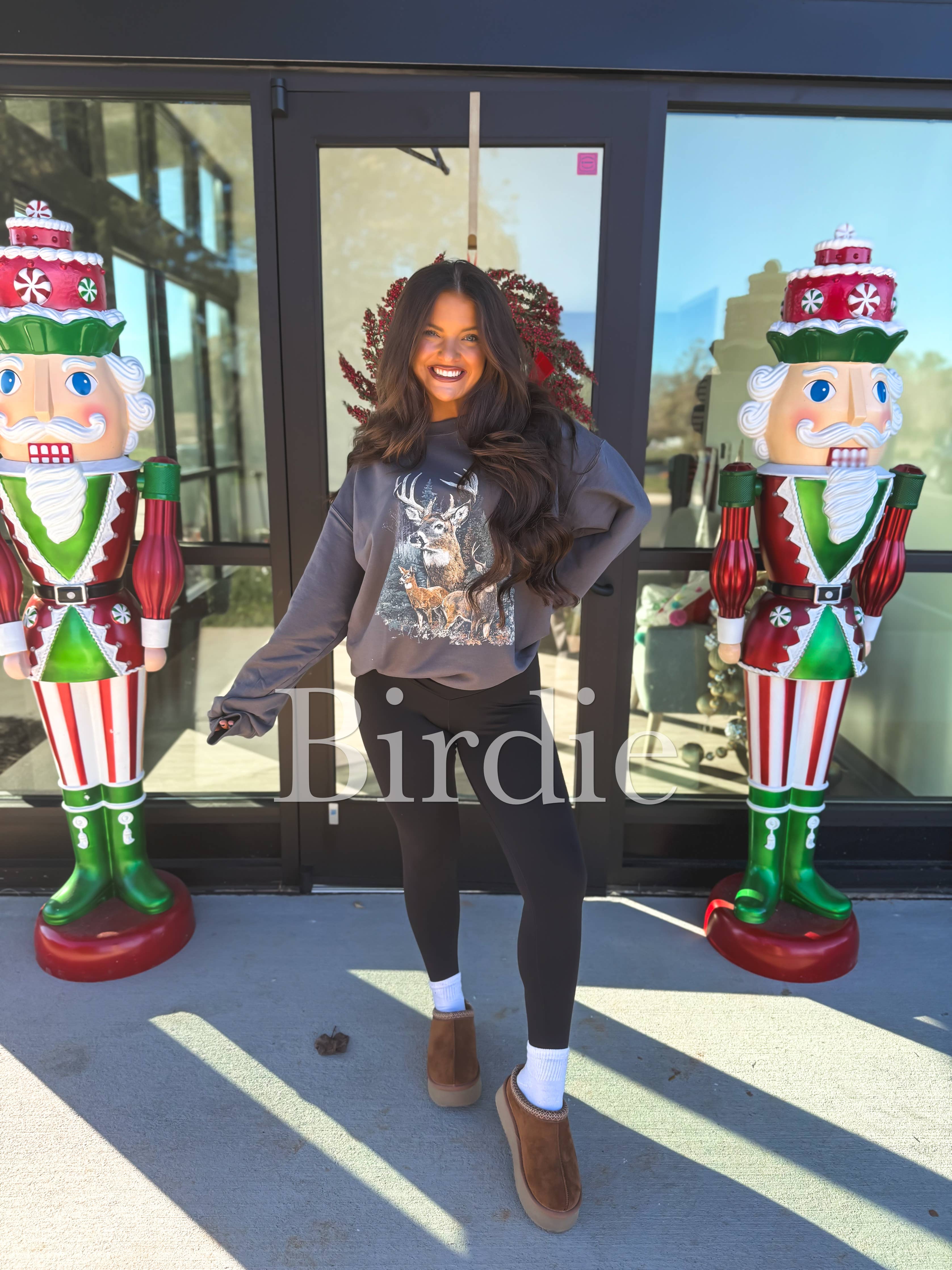 Deer Graphic Crewneck: Charcoal