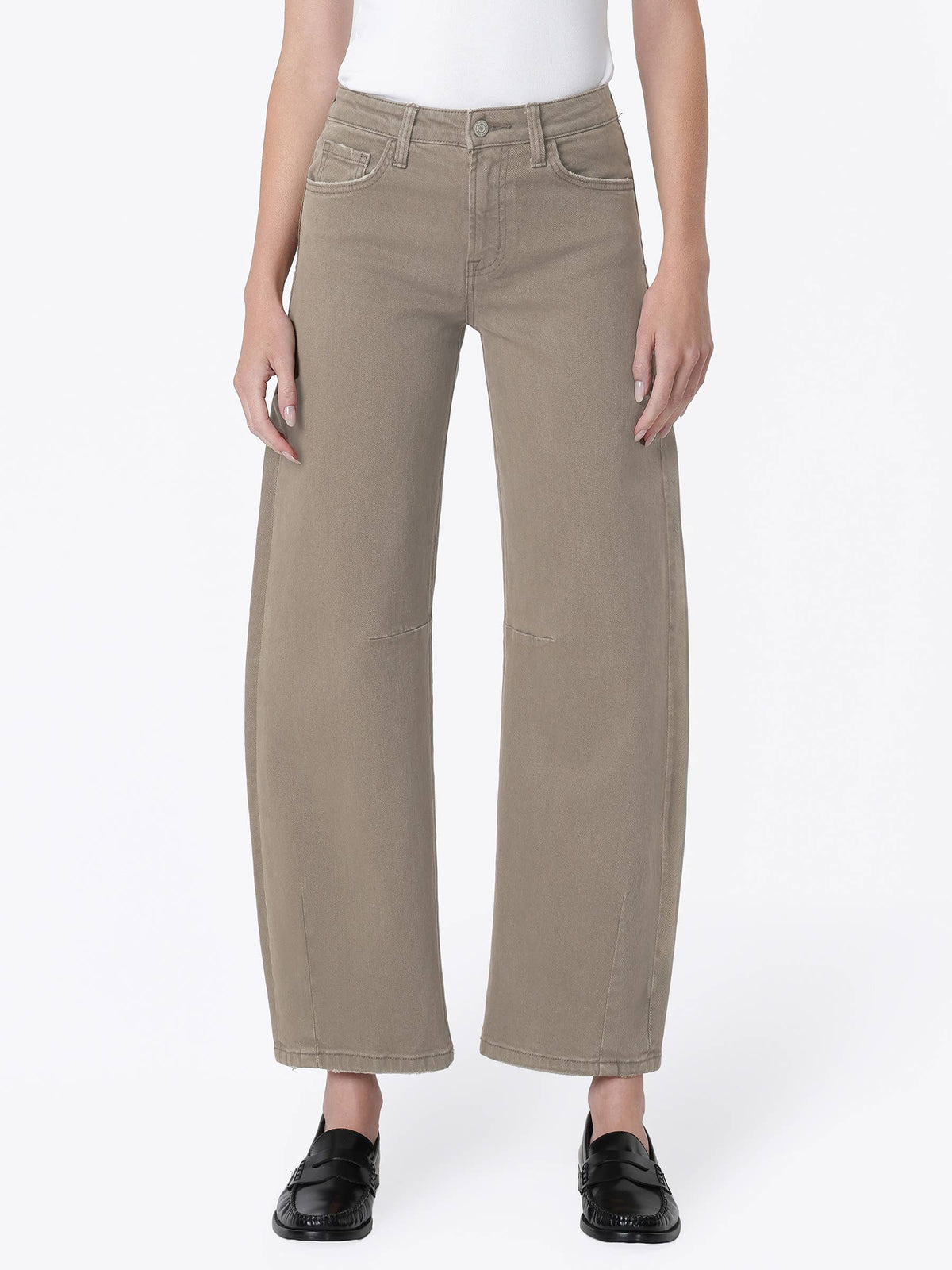 Darted Ankle Barrel Jeans: Ash
