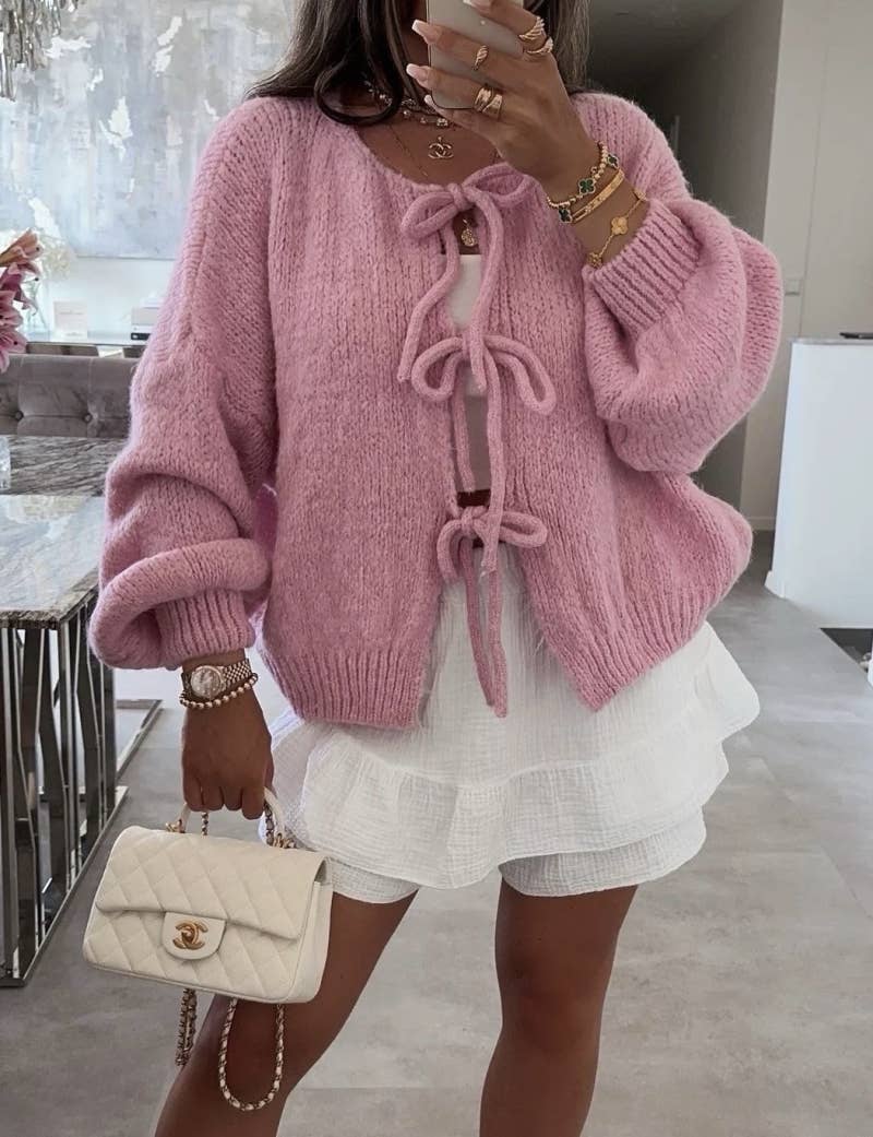 Bow Cardigan- Pink