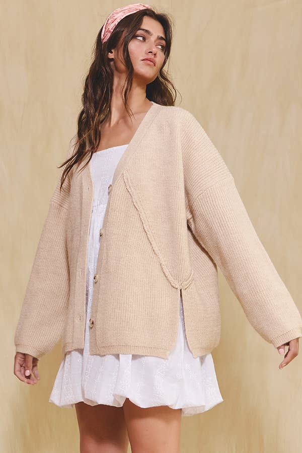 Slouchy Sweater Cardigan:Taupe