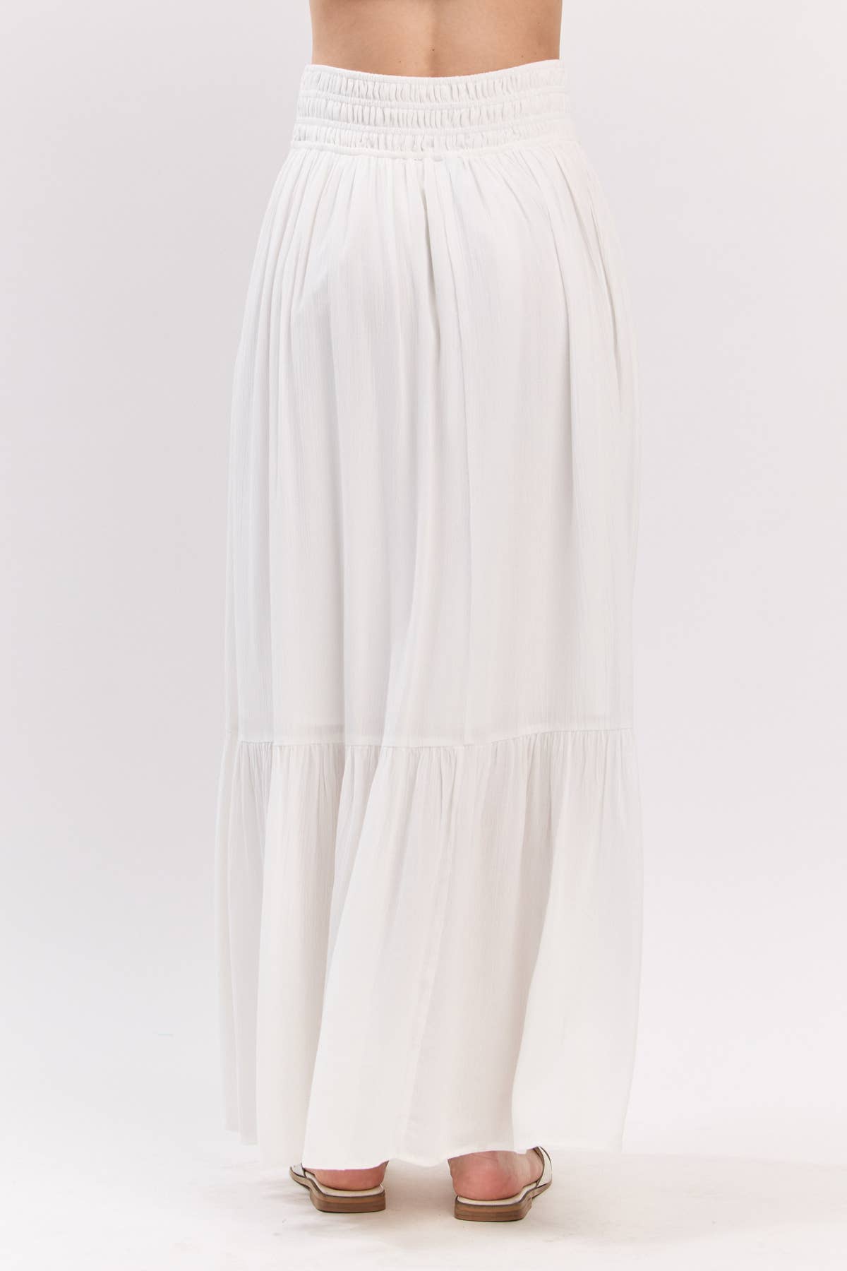 Ruffled Waist Maxi Skirt: Ivory