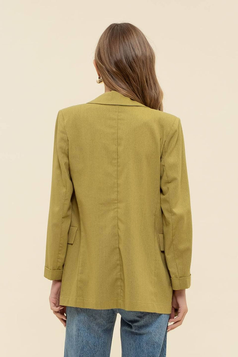 Linen Cuff Blazer: NATURAL