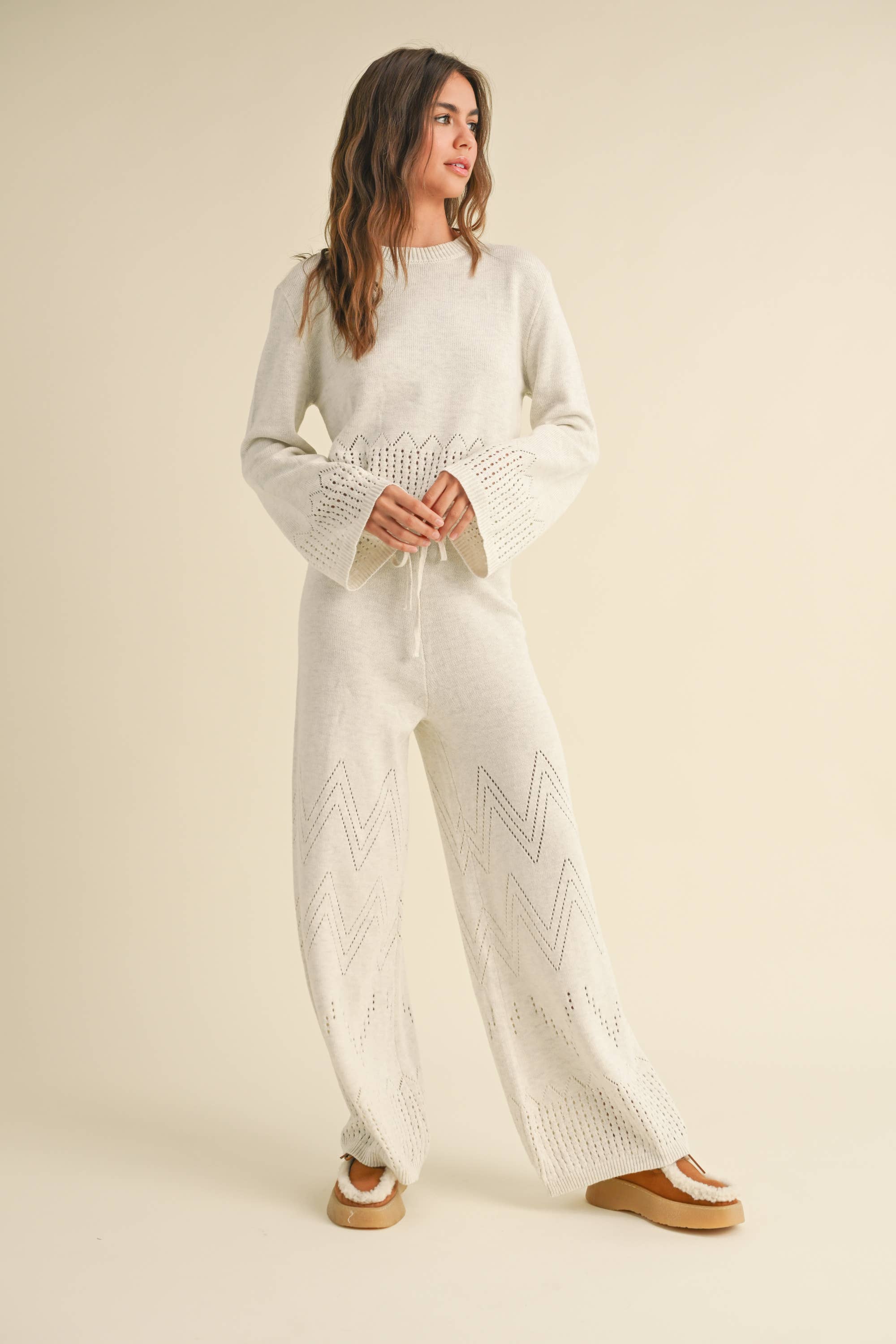 Border Crochet Knitted Set: Oatmeal