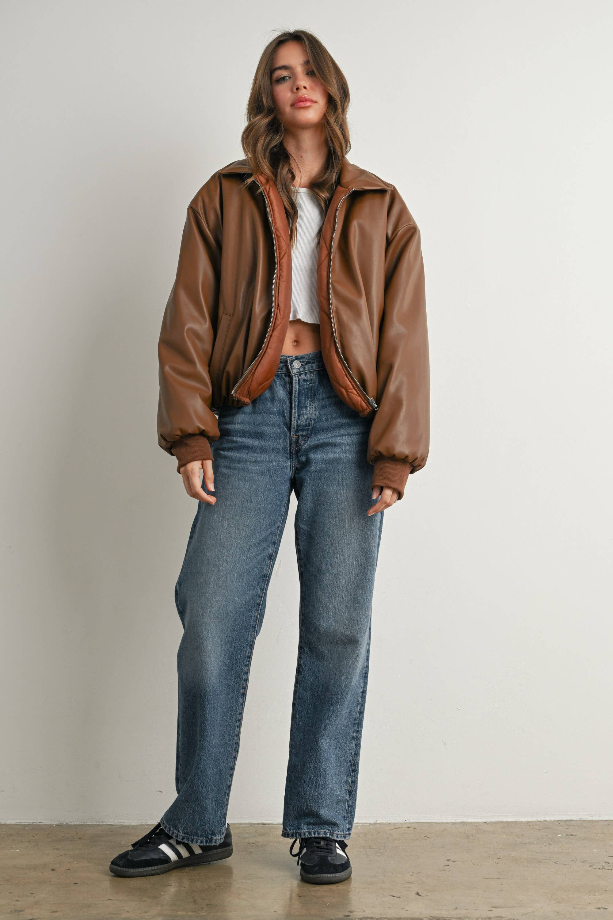 Zip-Up Bomber Jacket: Brown