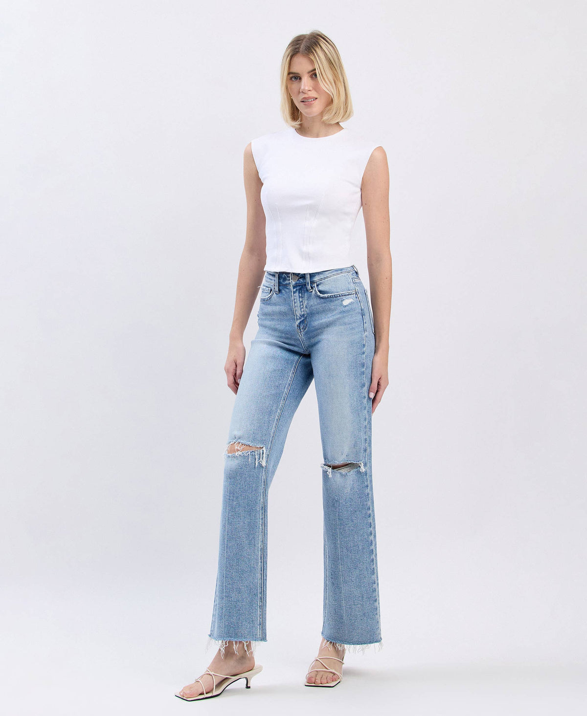Glorietta Distressed Slim Wide Jeans: