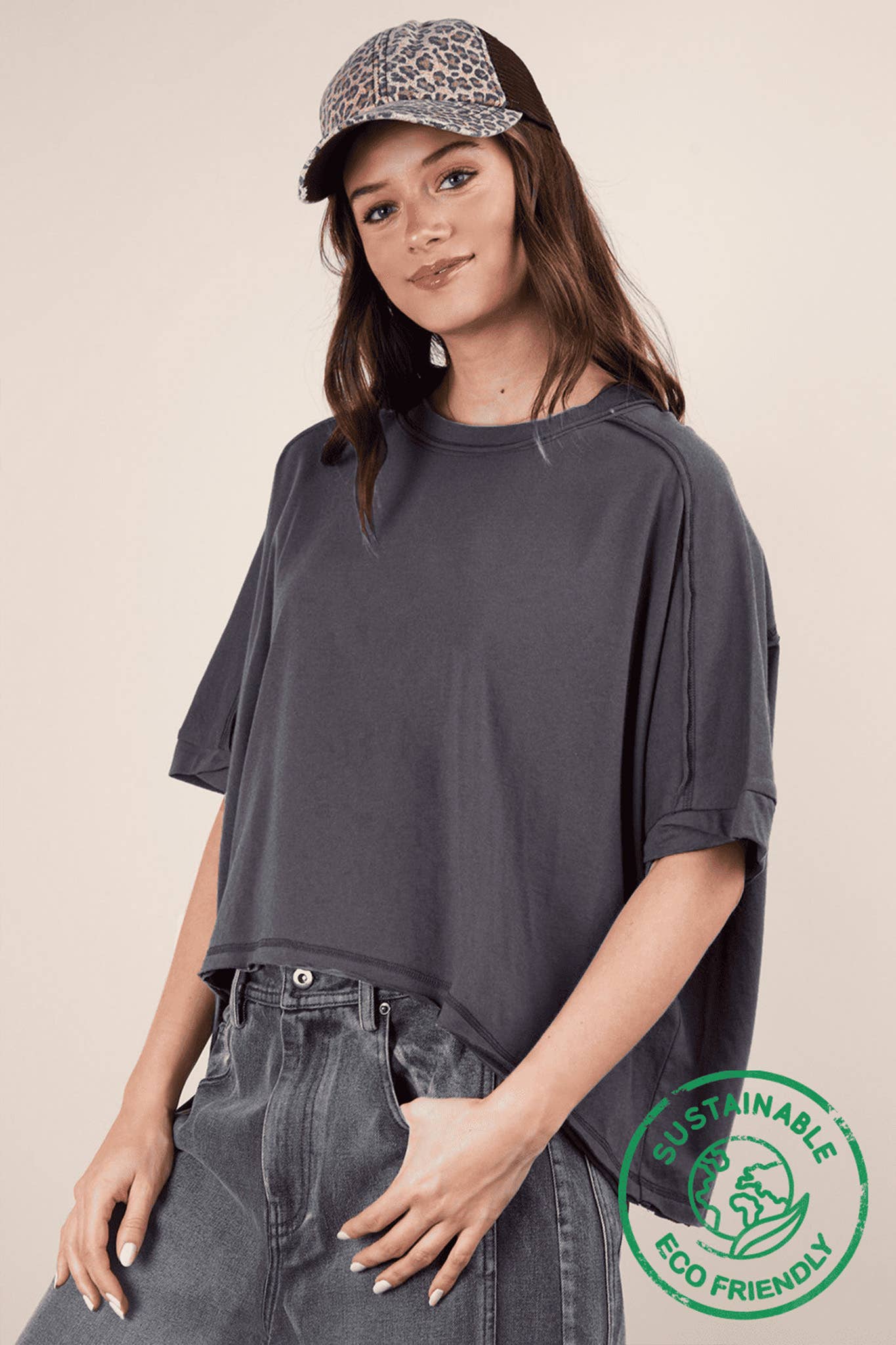 Oversized Comfy Knit Top:Charcoal